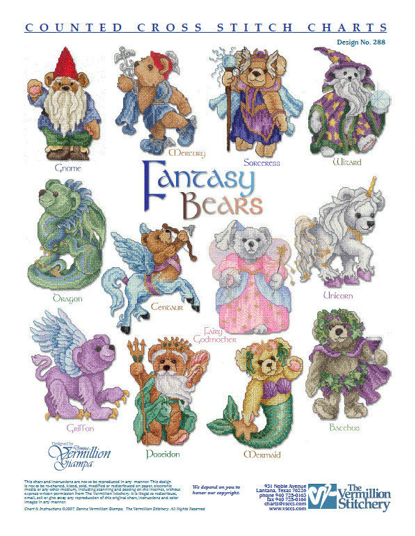 Fantasy Bears Vermillion Stitchery Hand Cross Stitch Pattern 288