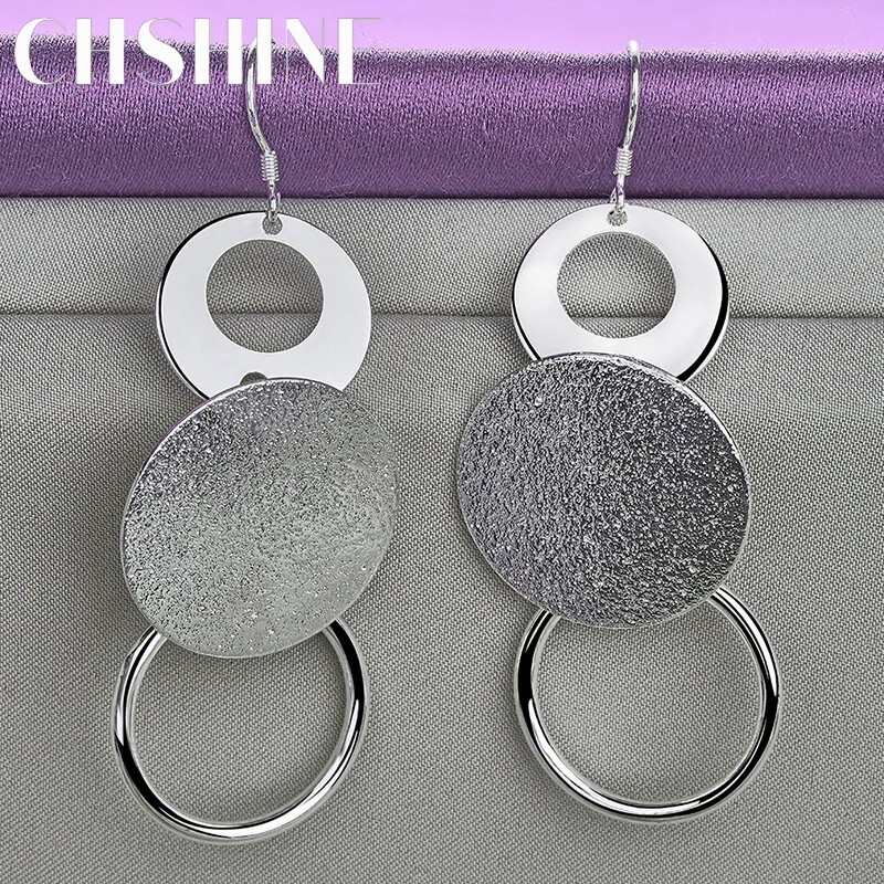 CHSHINE 925 Sterling Silver Matte Round Brand Earrings Fashion Charm Jewelry