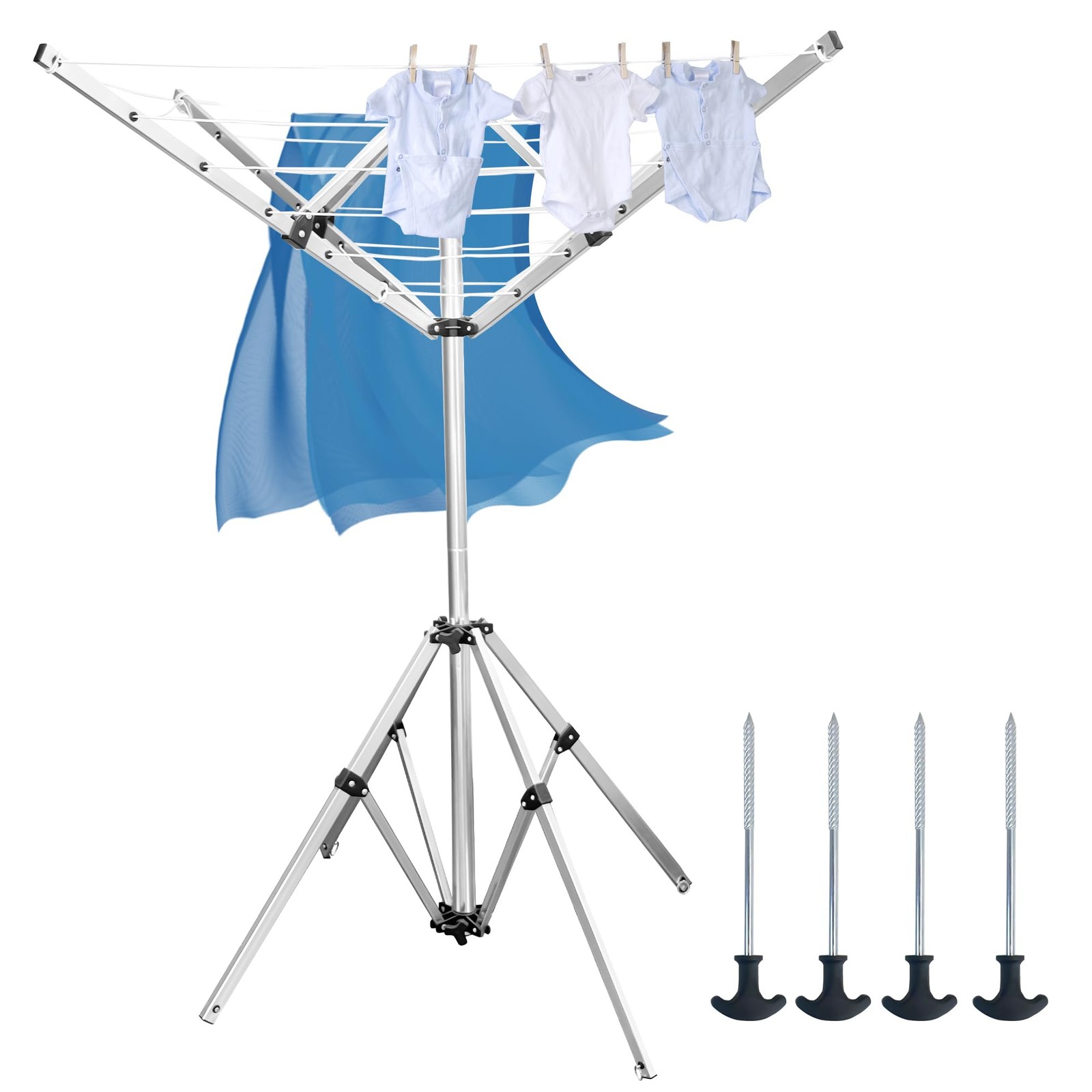 Umbrella Clothes Drying Rack, 4-Arm Telescopic Aluminum Windproof Outdoor Lau...