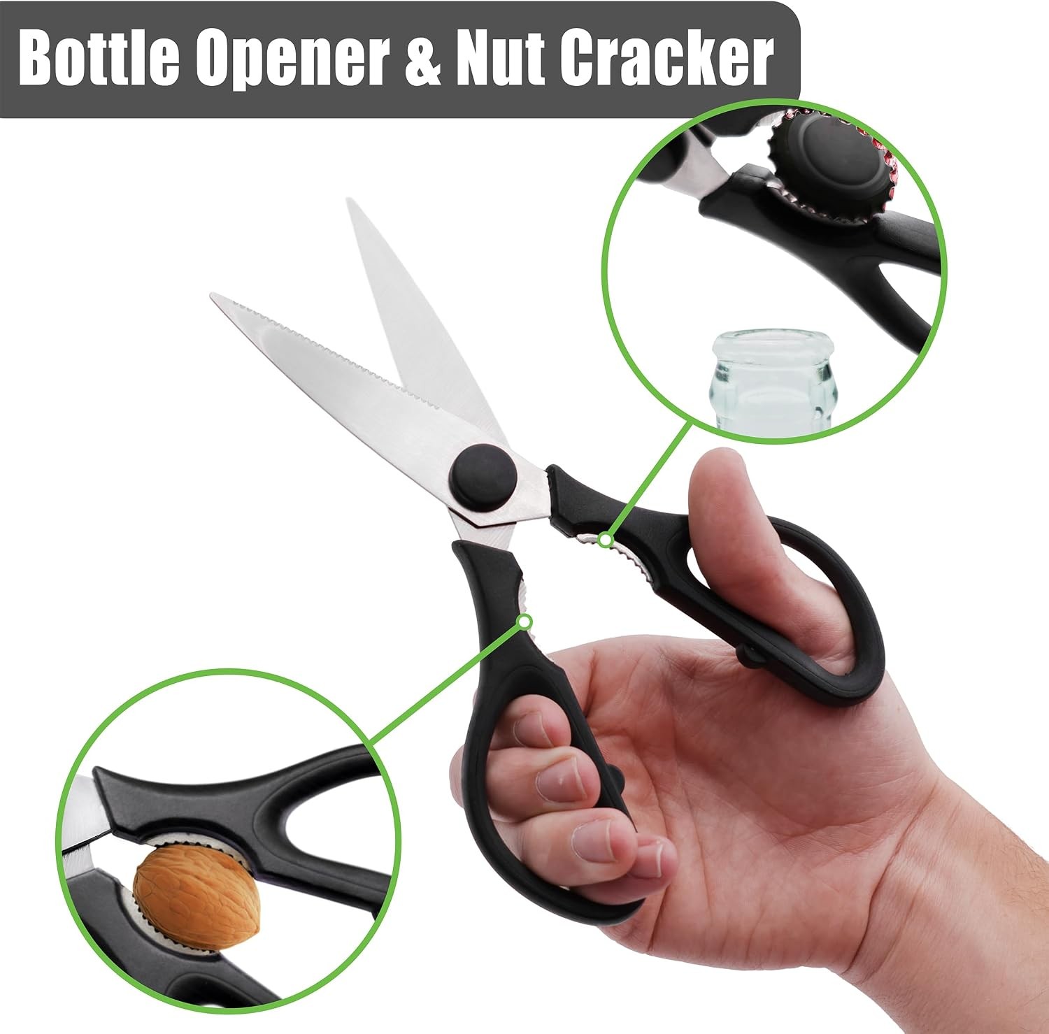 Grip Multi-Purpose Stainless Steel Kitchen Scissors - Non-Slip TPR Grip -