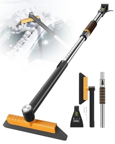 Extendable 43.7" Ice Scraper & Snow Brush for Car Windshield - 12 Lengths, Foam