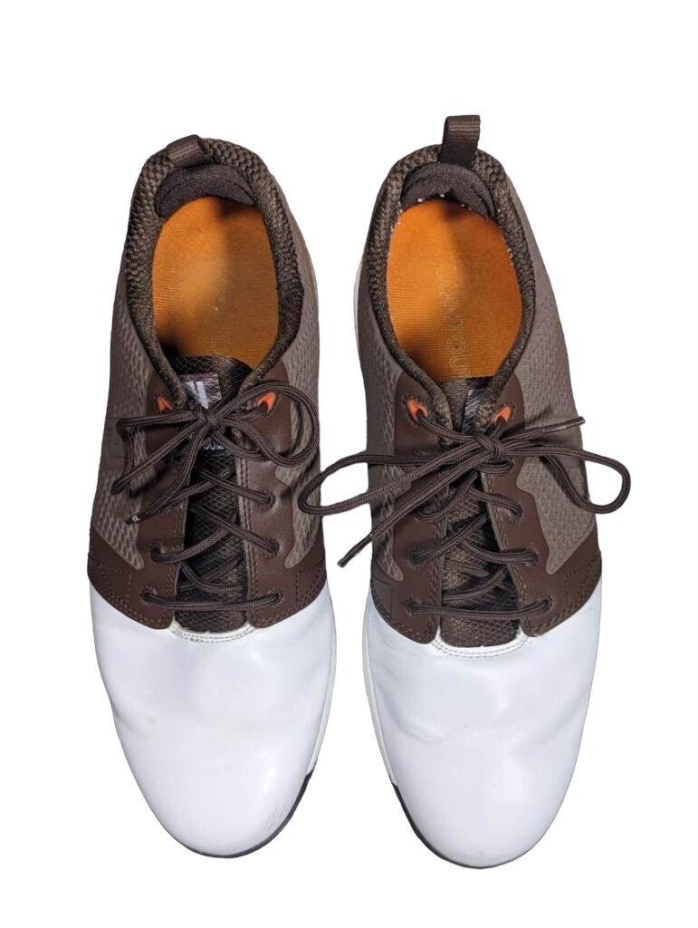 FootJoy FJ Contour Leather Spiked Golf Shoes Brown White 10.5 M 54096 Mens