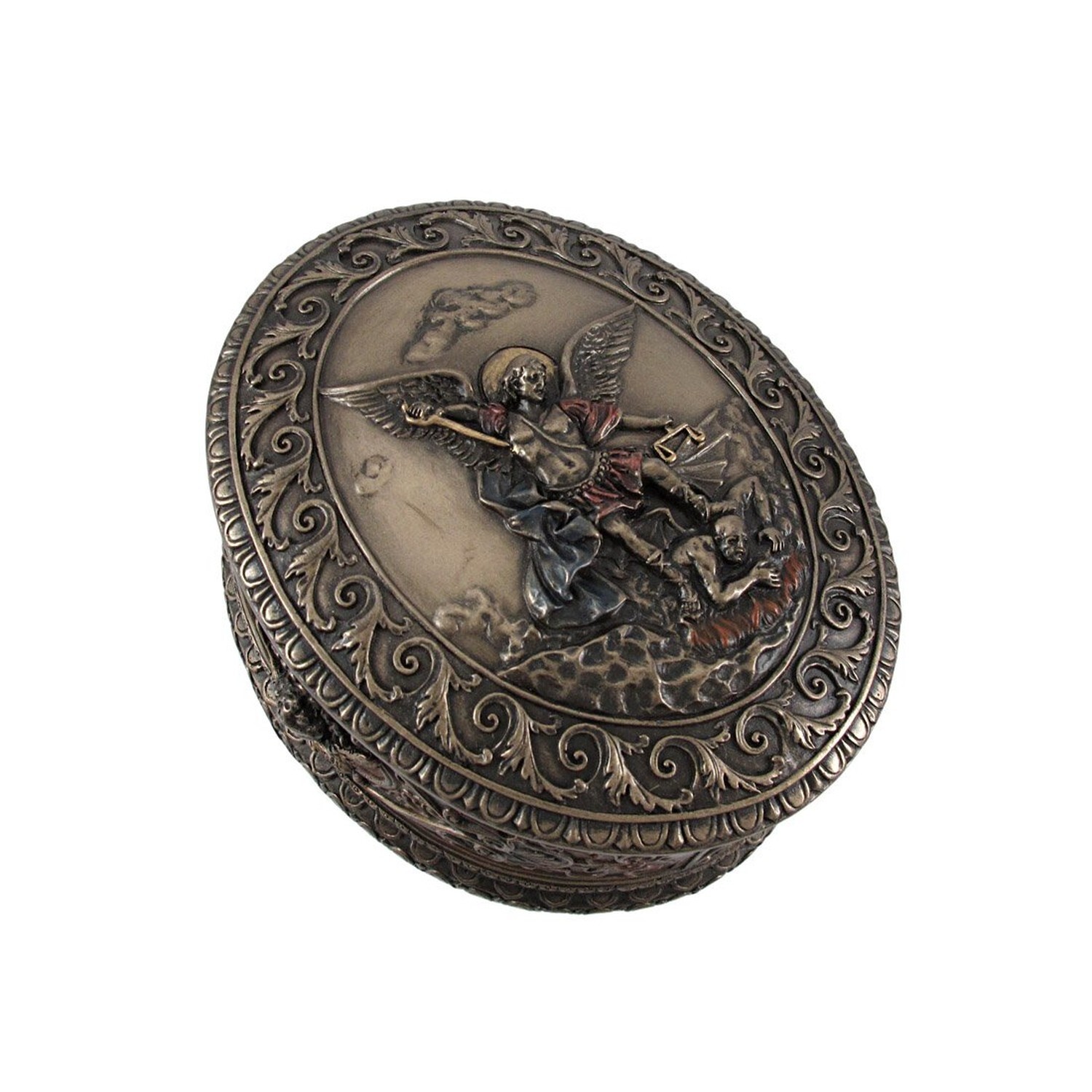 Veronese Design 4.75 Inch Saint Michael Ornate Oval Shaped Bas Relief Trinket...