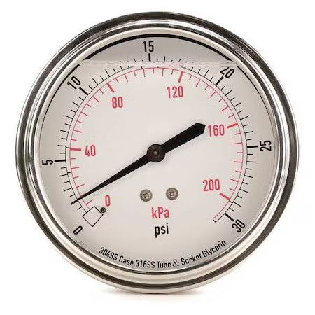 Zoro Select 4Cfu9 Commercial Pressure Gauge, 0 To 30 Psi, 3 1/2 In Dial, 1/4