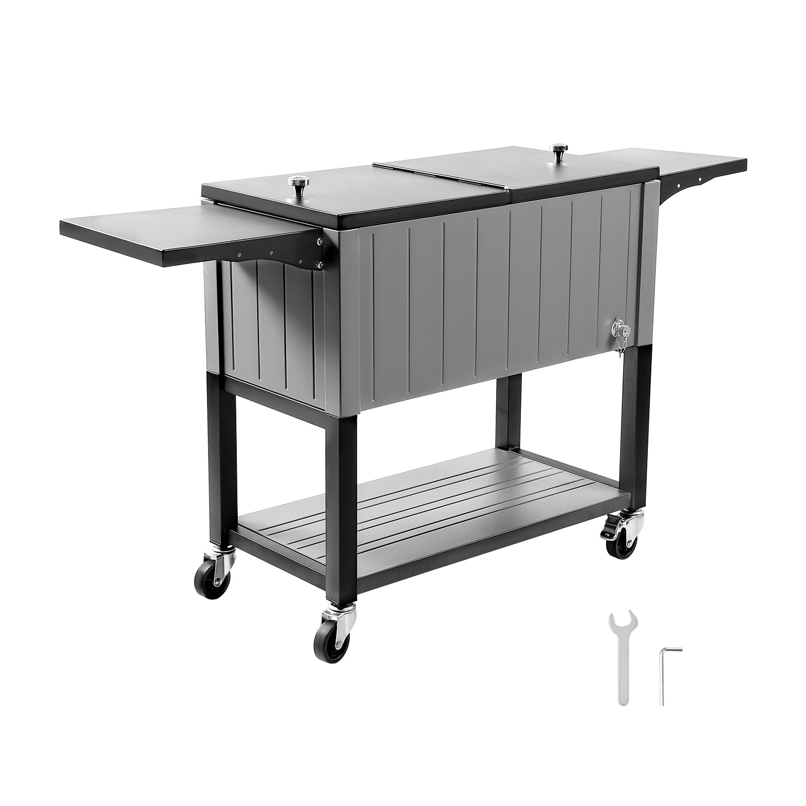 Uimoso 80QT Rolling Cooler Cart with Wheels and Side Shelves for Drinks