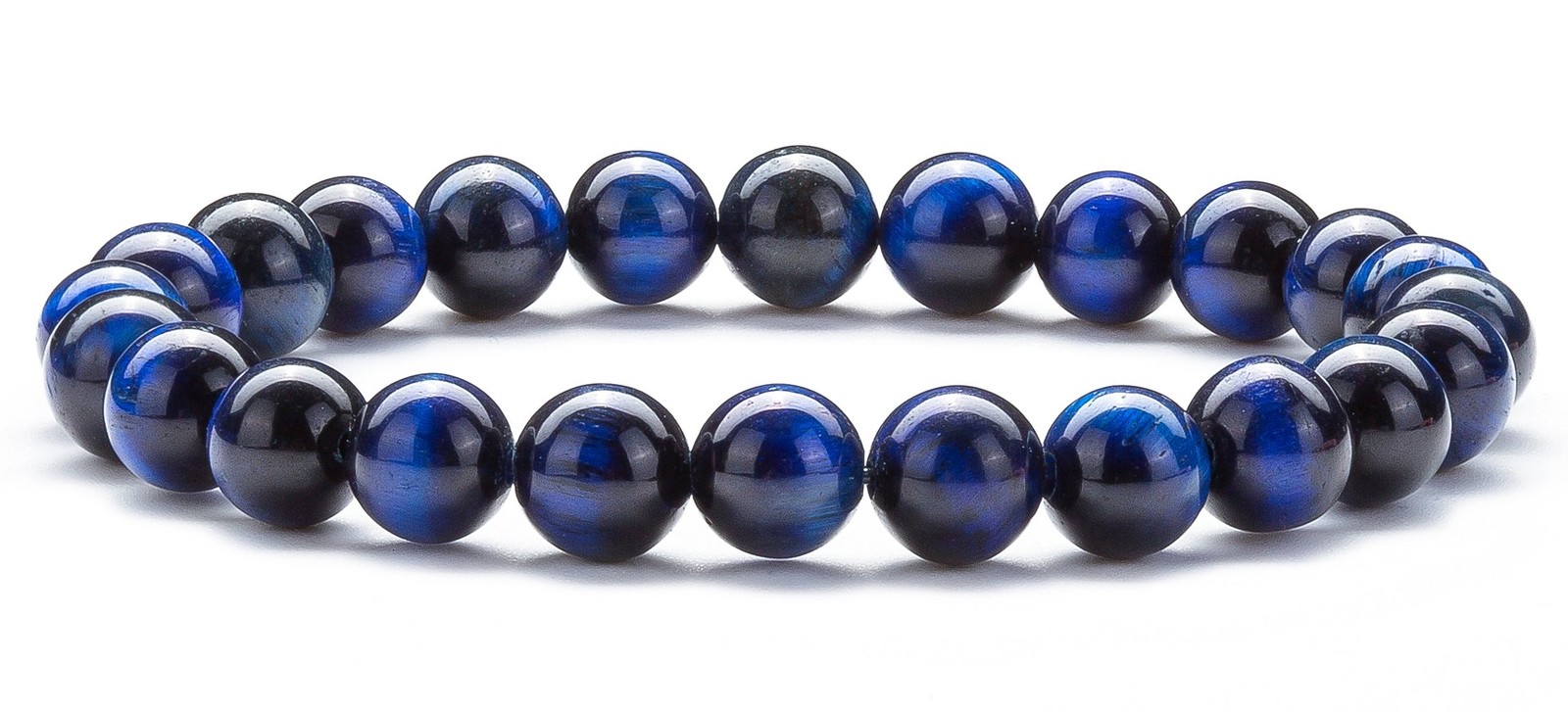 Hamoery Men Women 8mm Natural Stone Lava Rock 6.7 inch, blue Tiger Eye