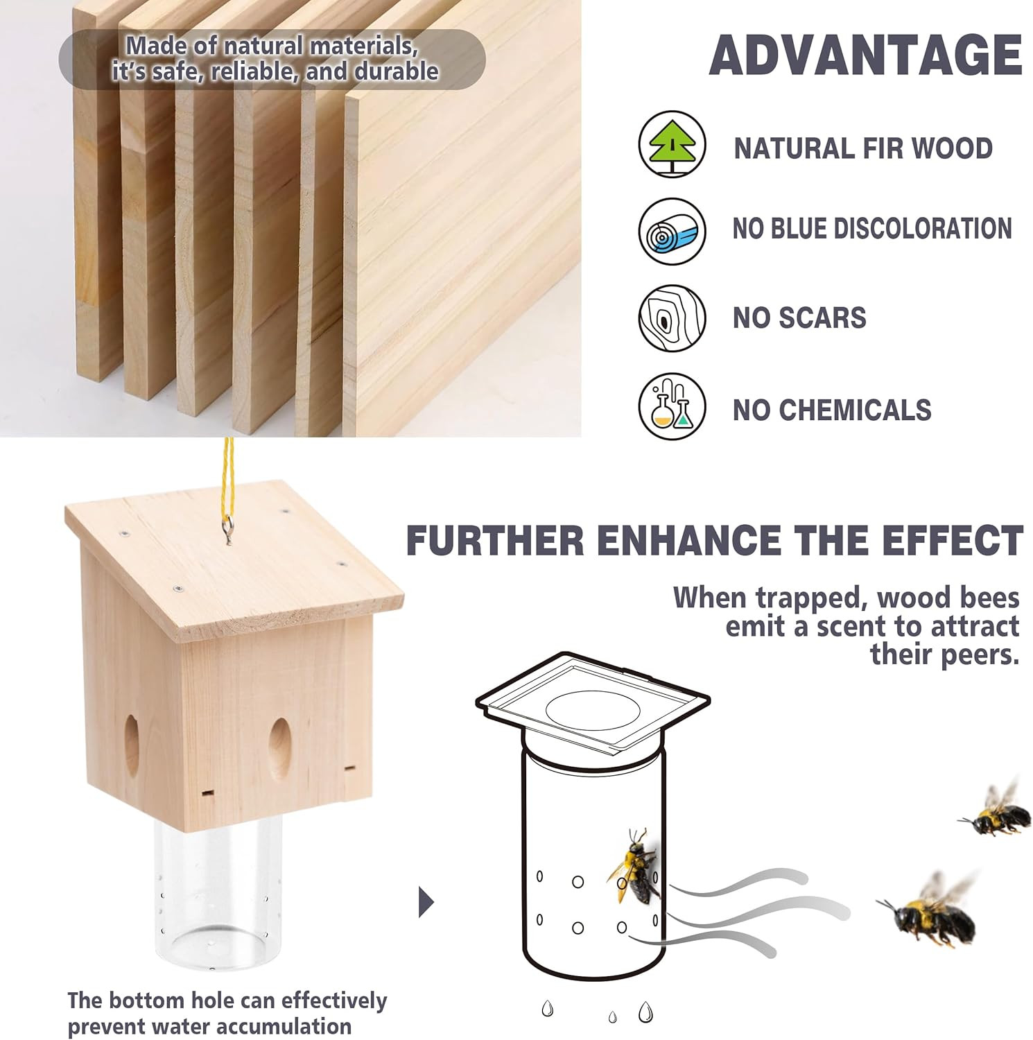 Carpenter Bee Trap for outside - Pentroof Style Nature Hanging Wood Carpenter Be