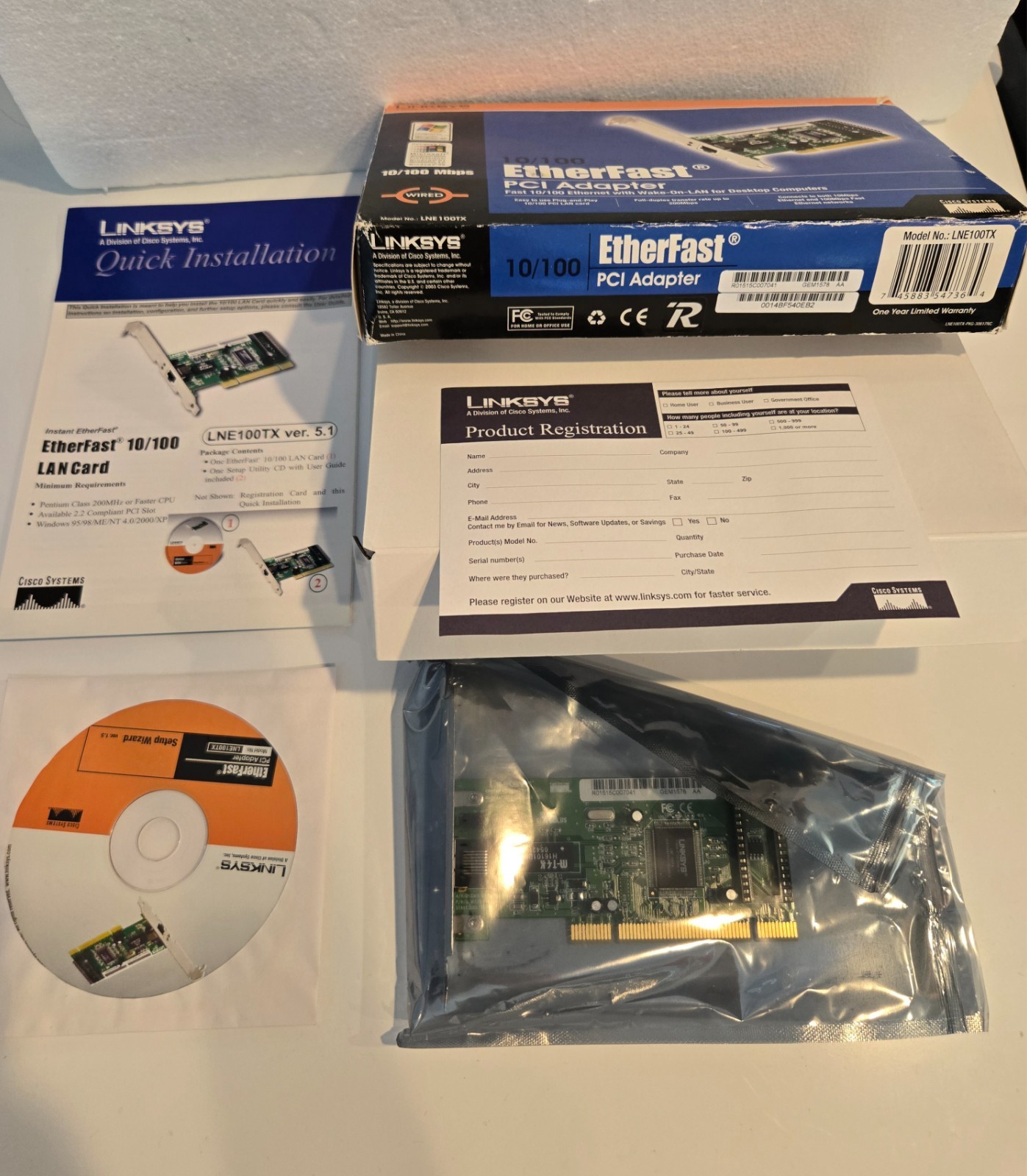 Linksys EtherFast PCI Adapter 10/100 Mbps Wired Model LNE100TX Microsoft Windows