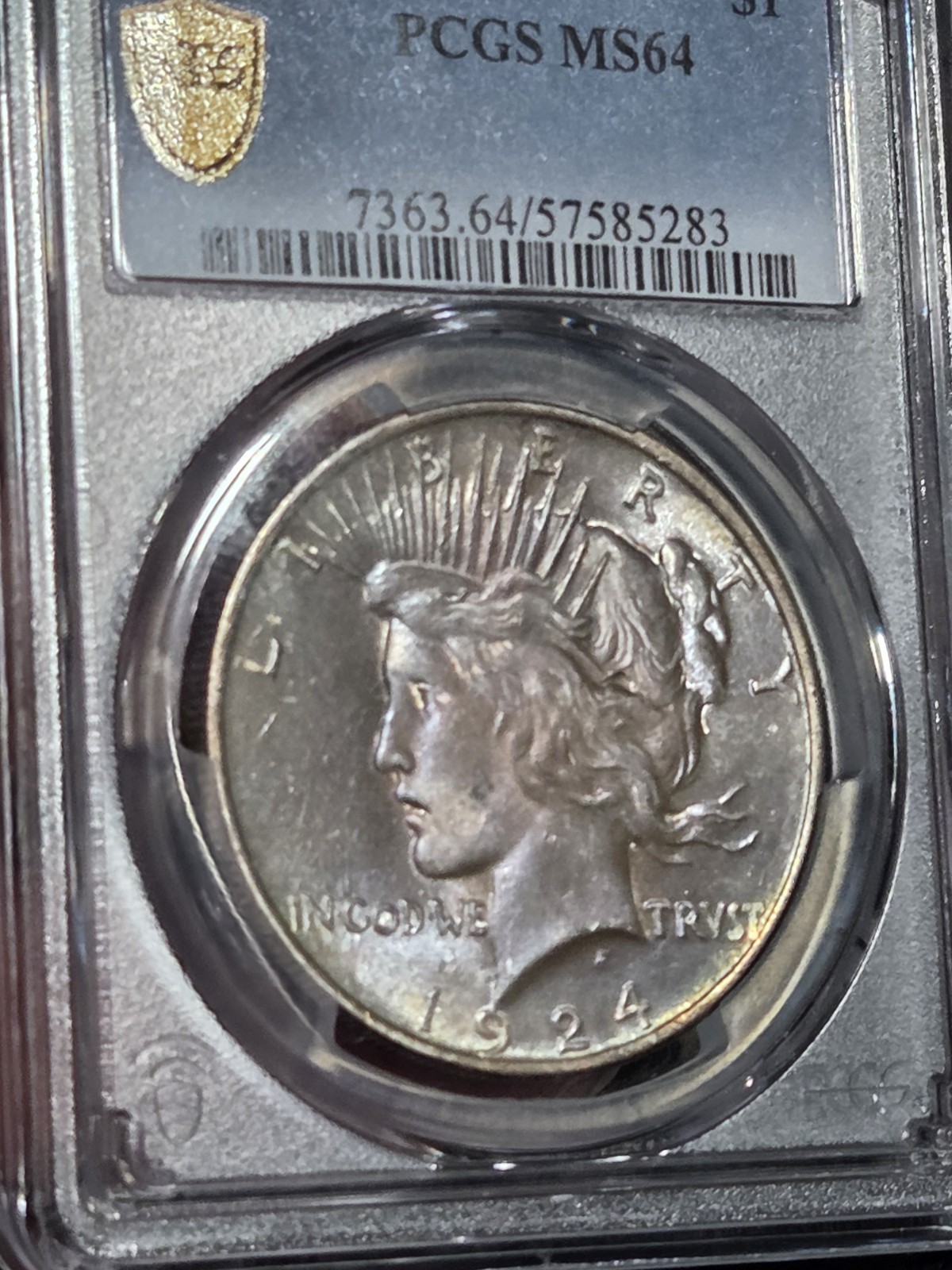 1924 $1 Peace Dollar PCGS MS64 Toned