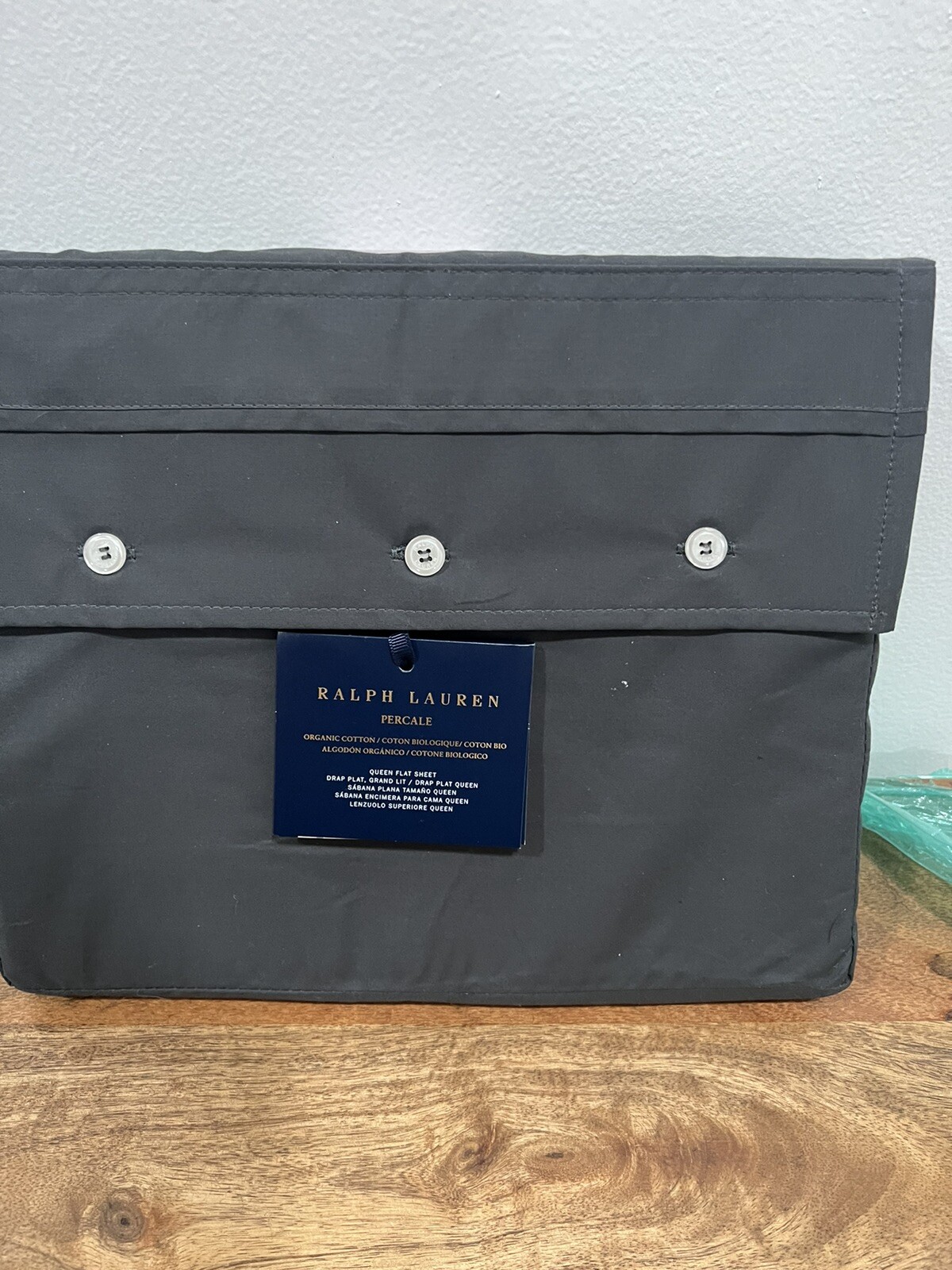 Ralph Lauren Percale Organic Cotton Flat Sheet Loft Gray Full / Queen New