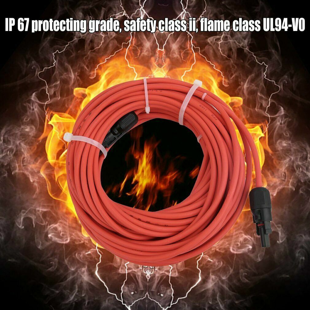 Black+Red 10 AWG Solar Panel Extension Cable Silicone Flexible Wire Connectors