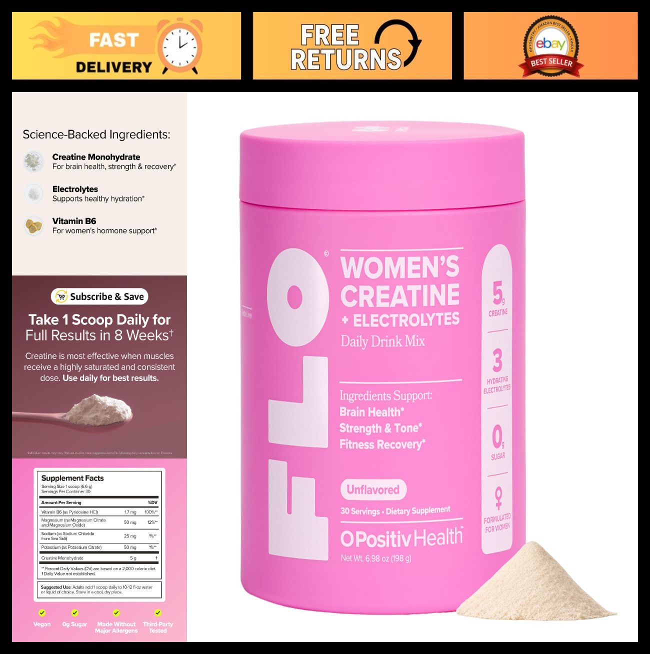 Women's Creatine + Electrolytes for Strength & Tone - 30 Servings, Fitness Boost
