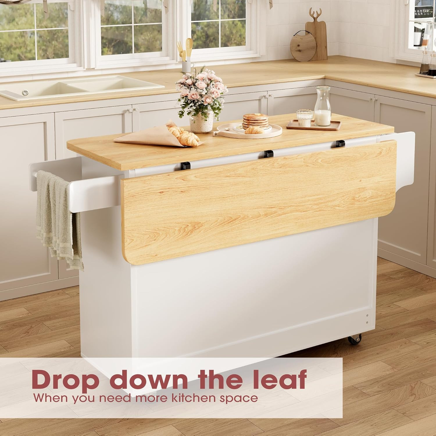 Kitchen Island with Storage, 41.7" Rolling Cart with Drop Leaf, Portable Island