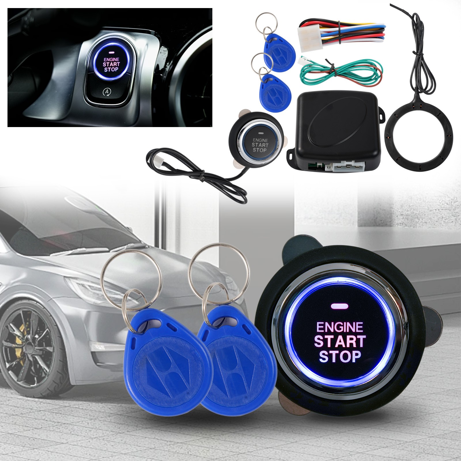 Car 12V Ignition Switch RFID Engine Start Push Button Keyless Entry Starter Kit
