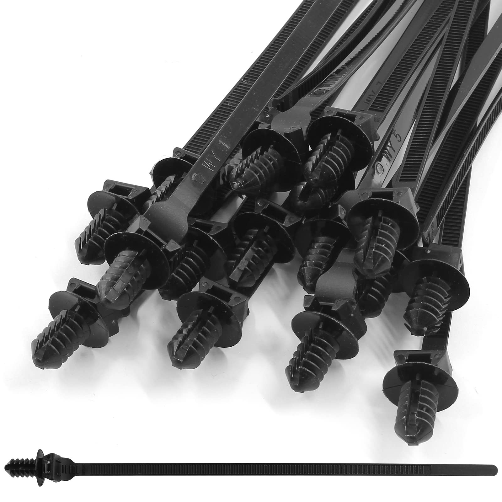 Piutouyar 50 Pcs Black Nylon Push Mount Cable Zip Tie, 205mm/8.3",