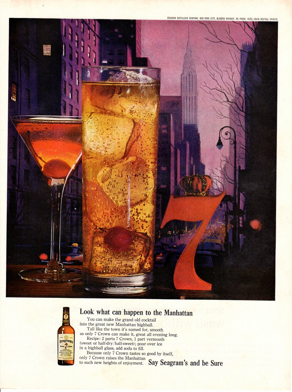 Vintage advertising print Alcohol Seagram's 7 Crown what can happen to Manhattan