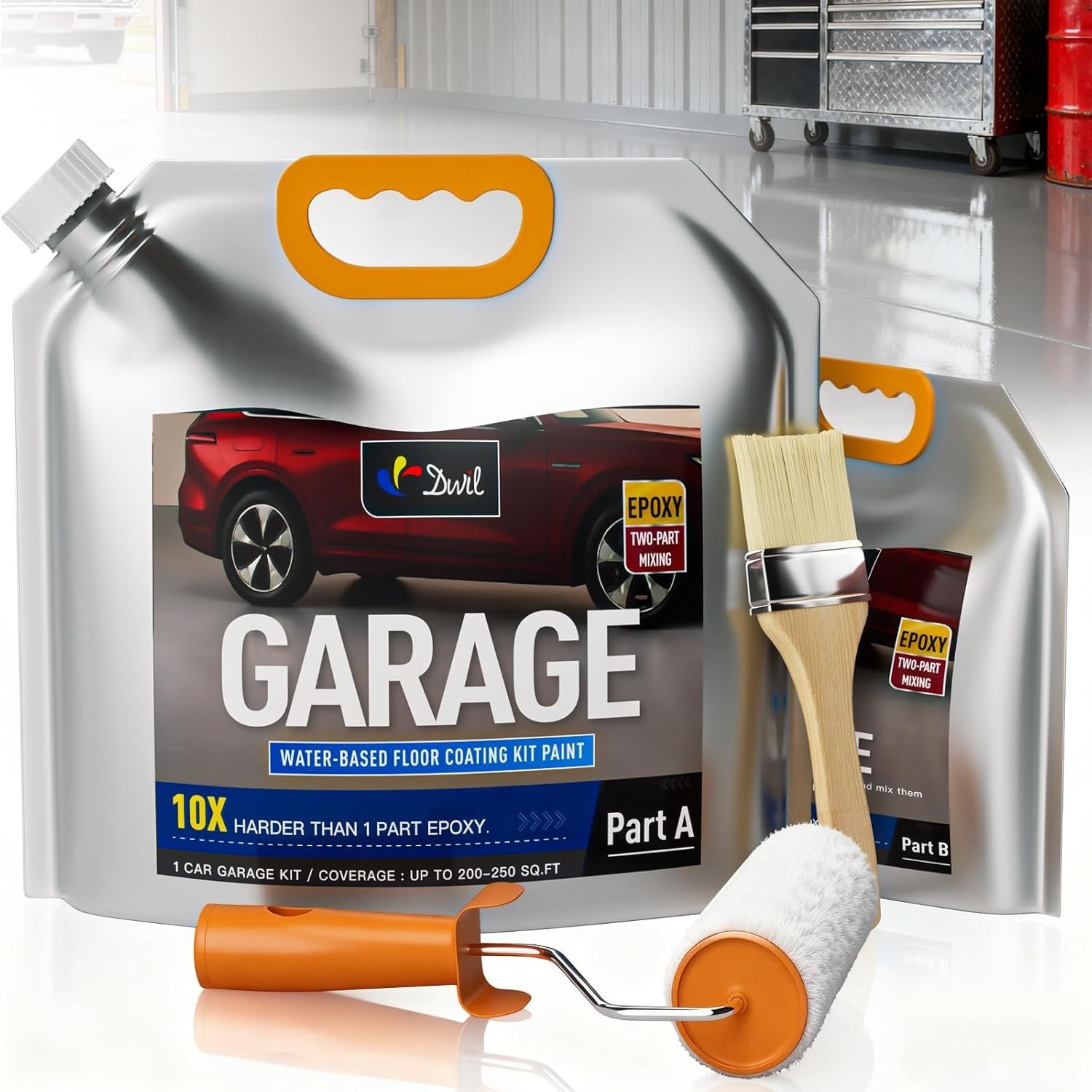 Garage Floor Epoxy Kit, Garage Floor Paint with Tools, Epoxy Coating for Conc...