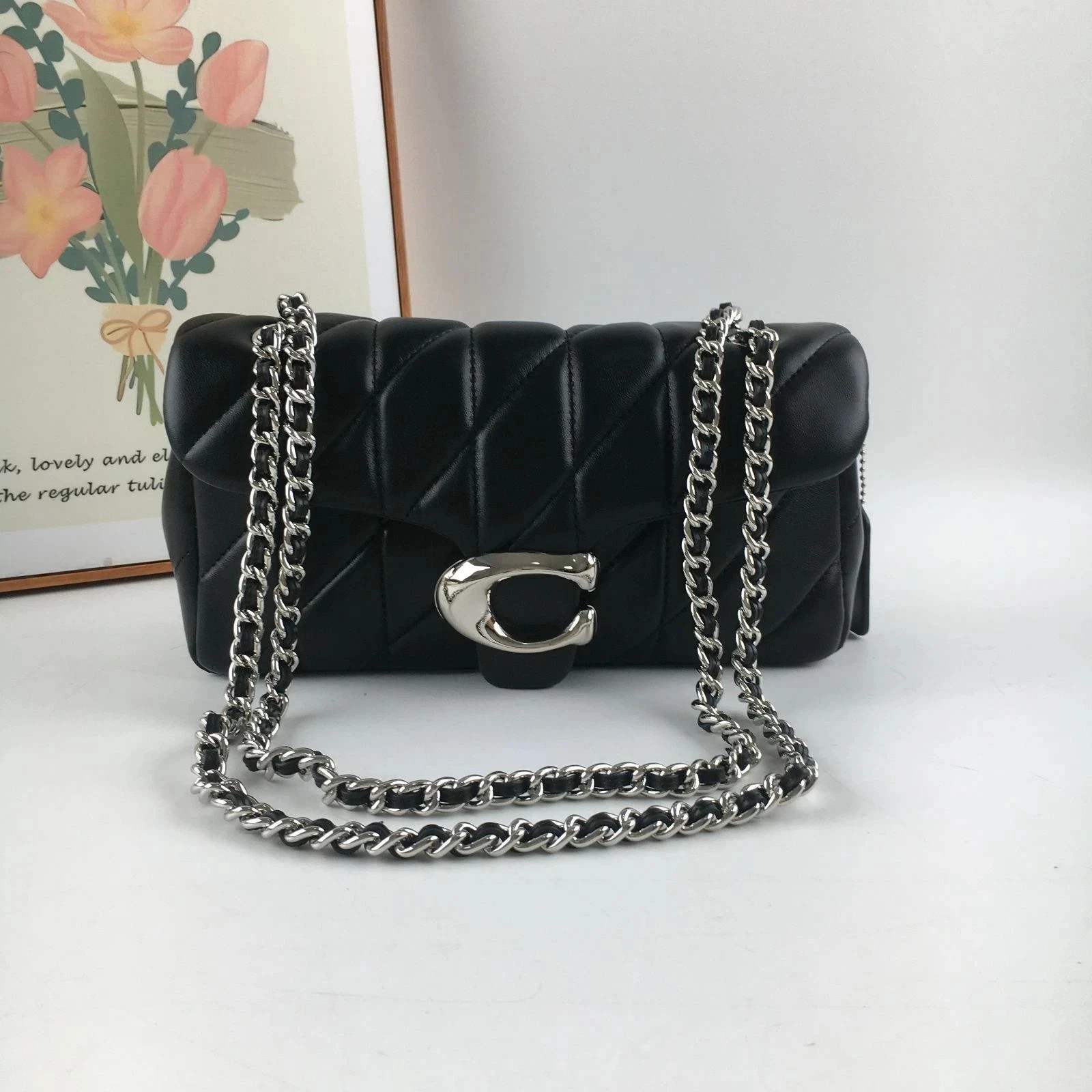 Coach CP150 Tabby Shoulder Bag 26 Pillow Quilting smooth leather Silver-black