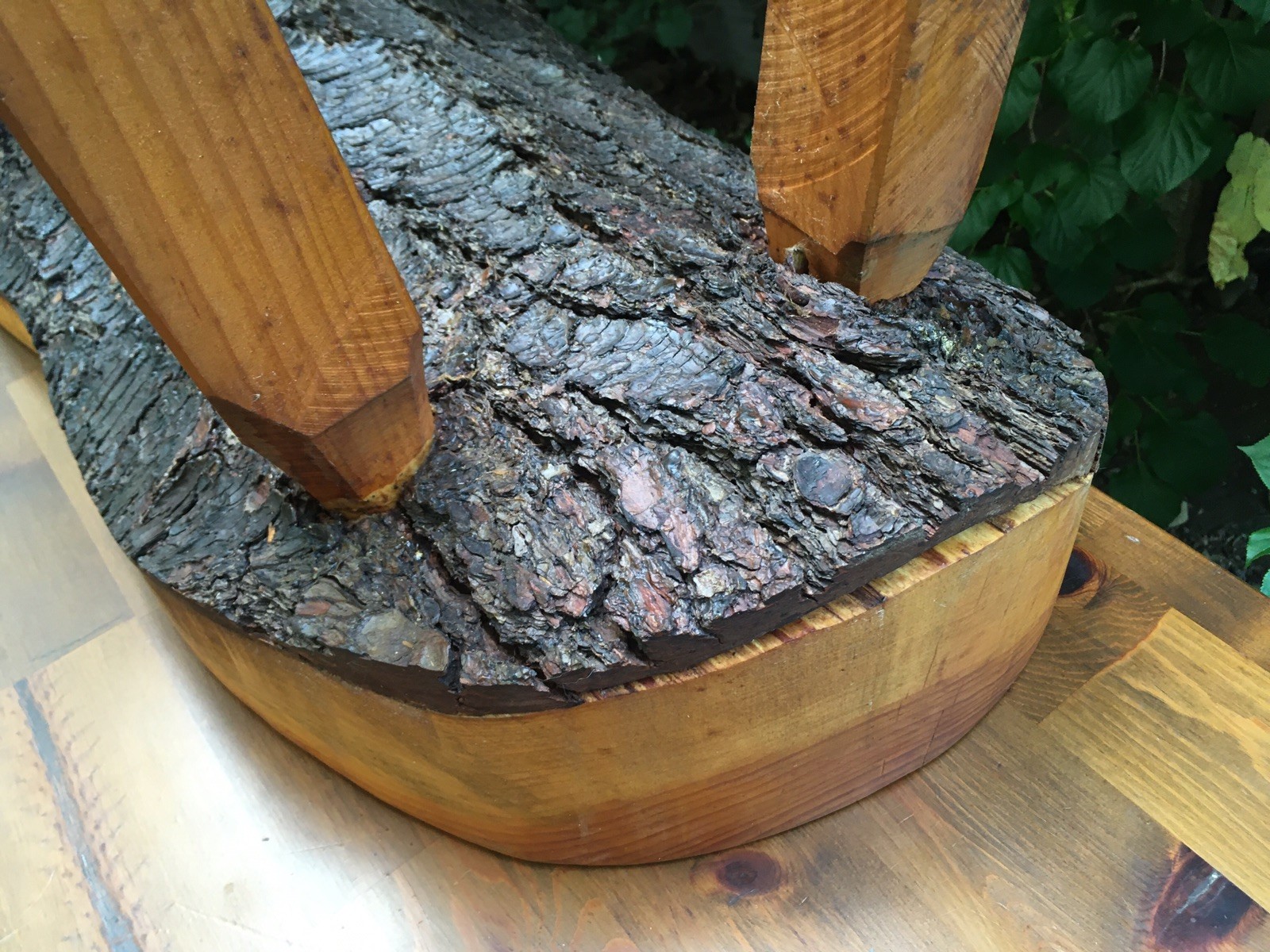 Vintage Handmade Primitive Wooden Log Bench Coffee Table w Bark Underside