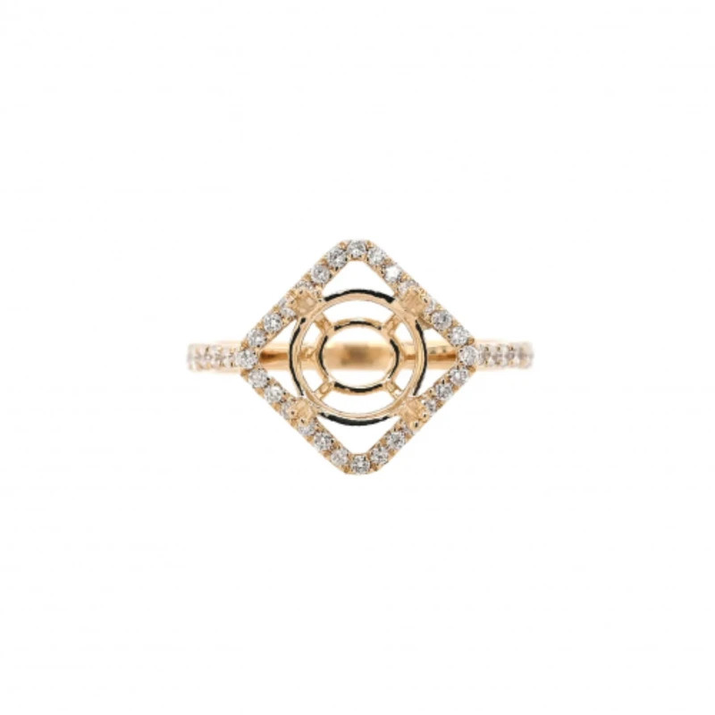 8mm Round Semi Mount Ring 925 Sterling Silver Yellow Plated Square Halo Setting