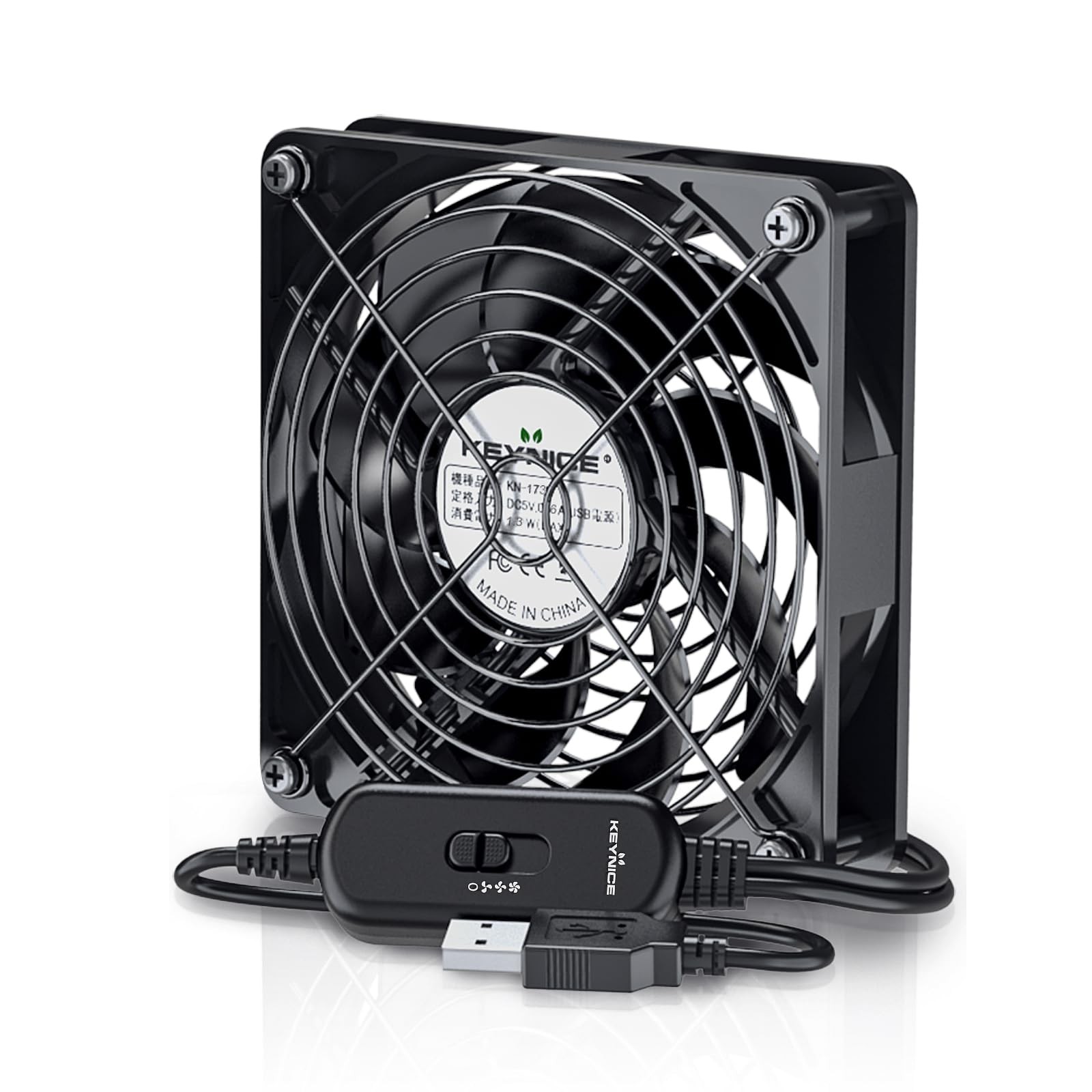 KEYNICE USB Cooling Fan 12cm 2000RPM 3-Speed Quiet PC Router Cooler KN-1732