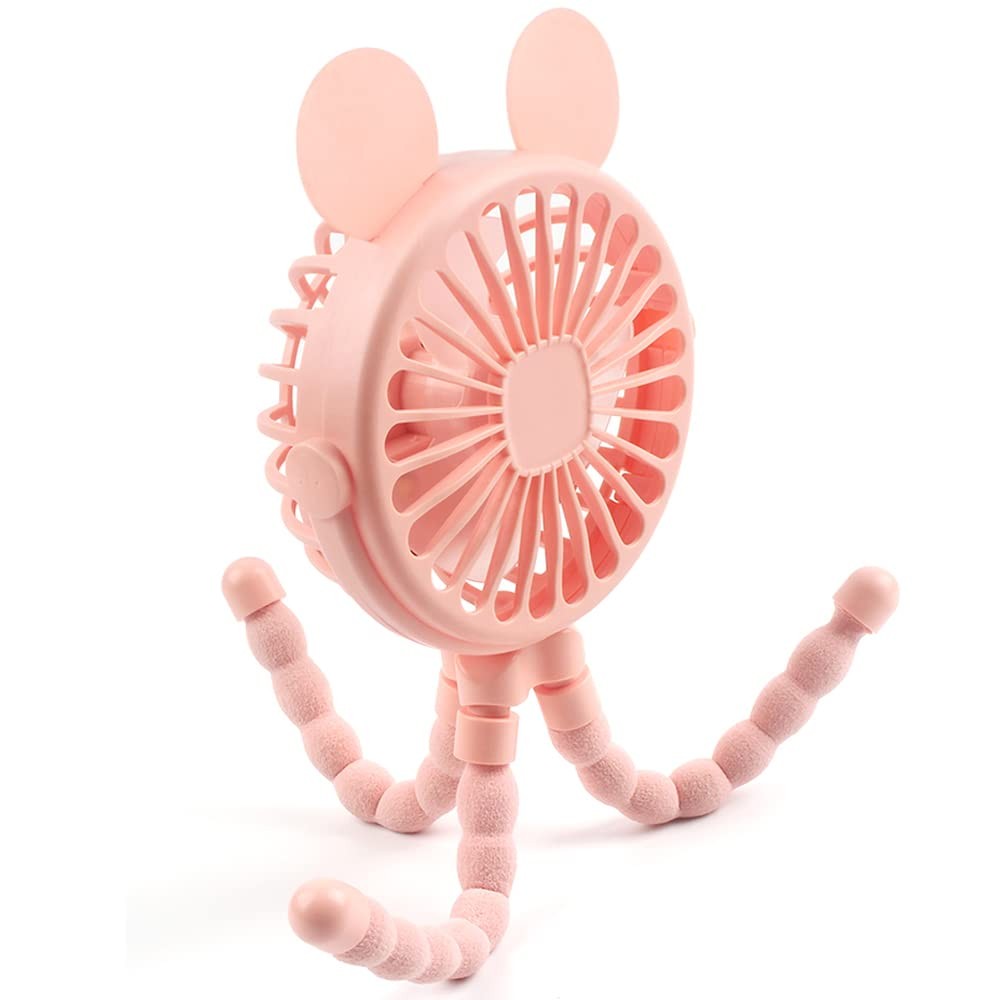 Keweis Stroller Fan - Mini Handheld 2.5 x 3.8 x 8.4 inches, Round Ear Pink