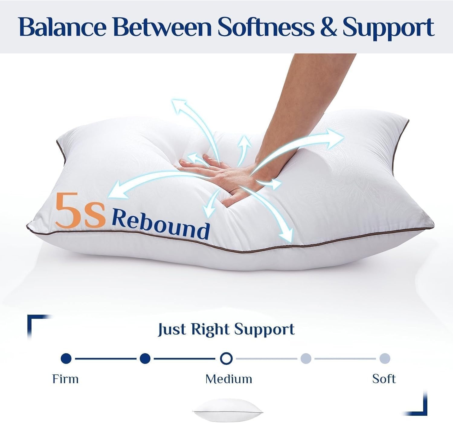 Queen Size Down Alternative Bed Pillows - Breathable and Machine Washable Set