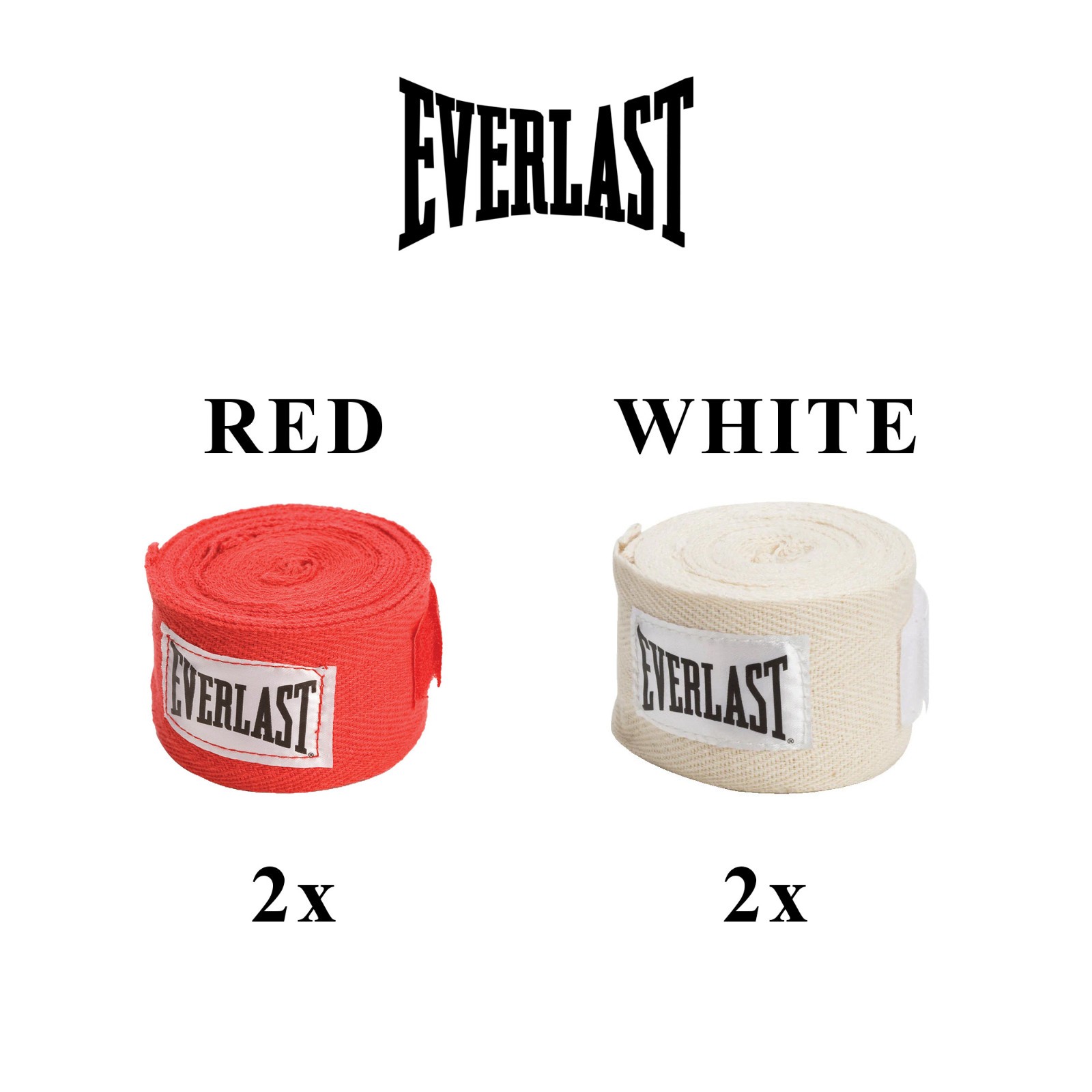 *NEW* Everlast 2x Pairs 108" Boxing Training 108" Hand Wraps - Red & White