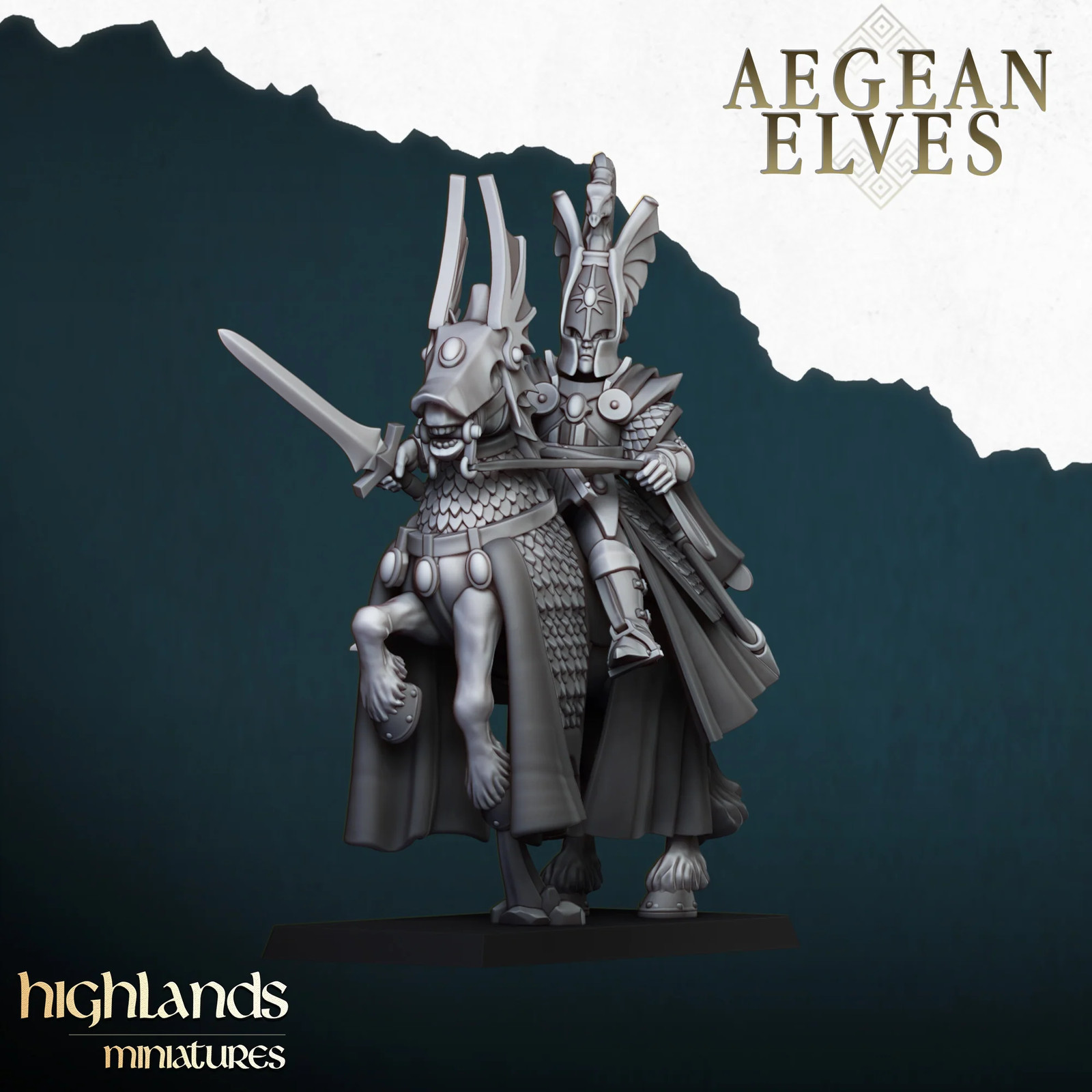 Aegean Elf Mounted Lord - 28-32mm Aegean Elves - Resin Tabletop Miniature