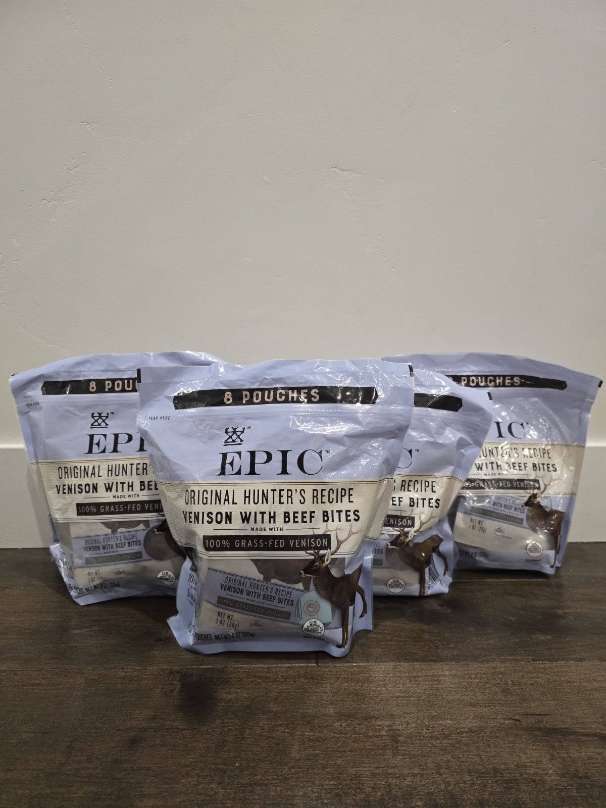 EPIC Venison Beef Bites Pack of 4 8oz High Protein Keto Meat Snack Grass Fed
