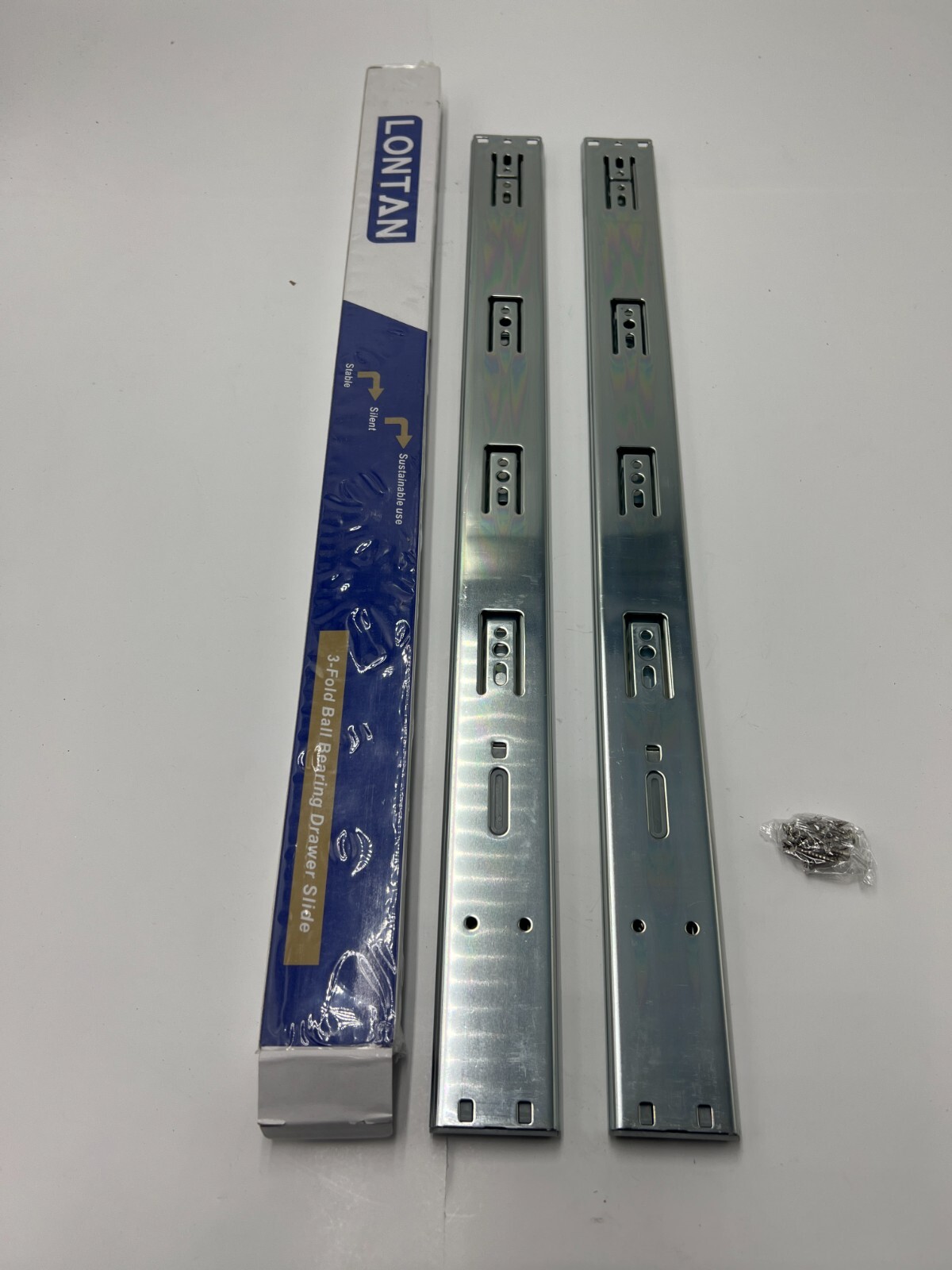 Genuine Lontan 3-Fold Ball Bearing Drawer Slide Pair Silver Heavy Duty