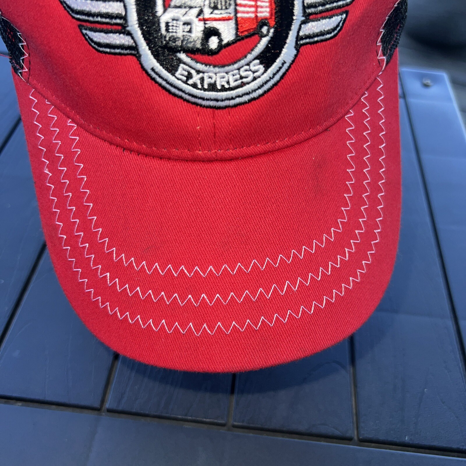 Snap on Tools Rock & Roll Cab Express Red Black Trucker Hat Cap Unique Topstitch