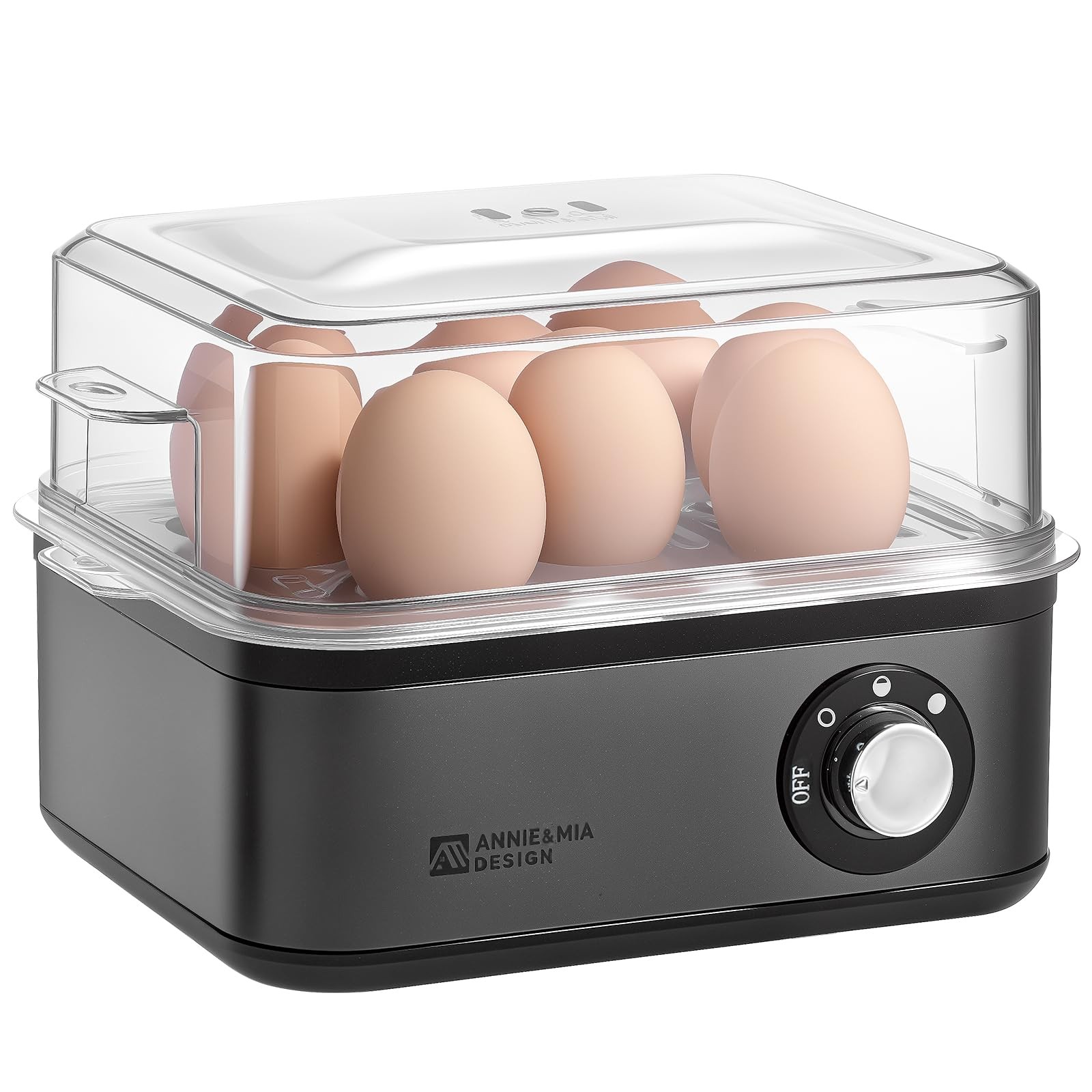 Annie & Mia Design Stainless Steel Electric Rapid Egg Cooker, 8 8 eggs, Black