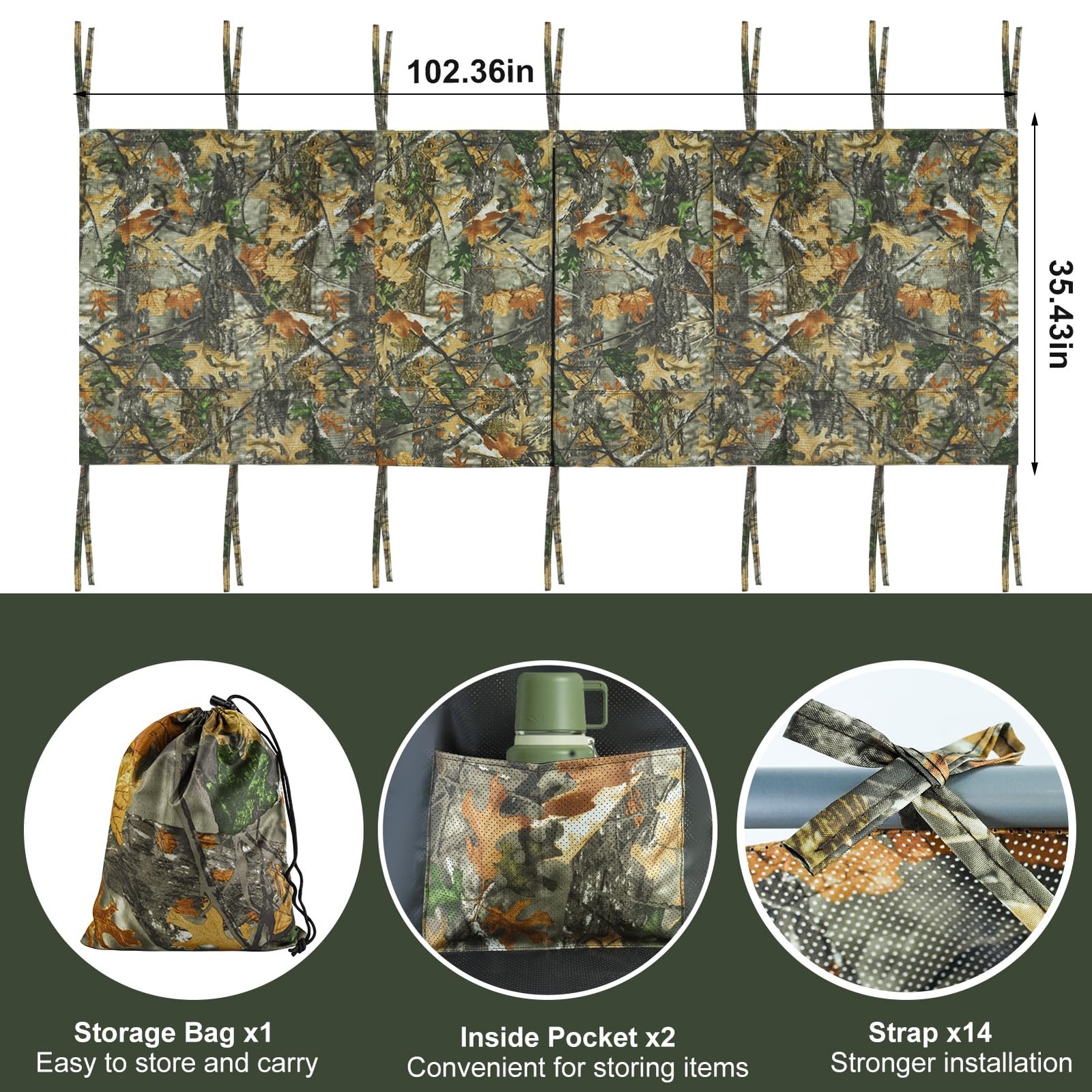 See Through Hunting Tree Stand Blind, 102x36IN, Three-sided,
