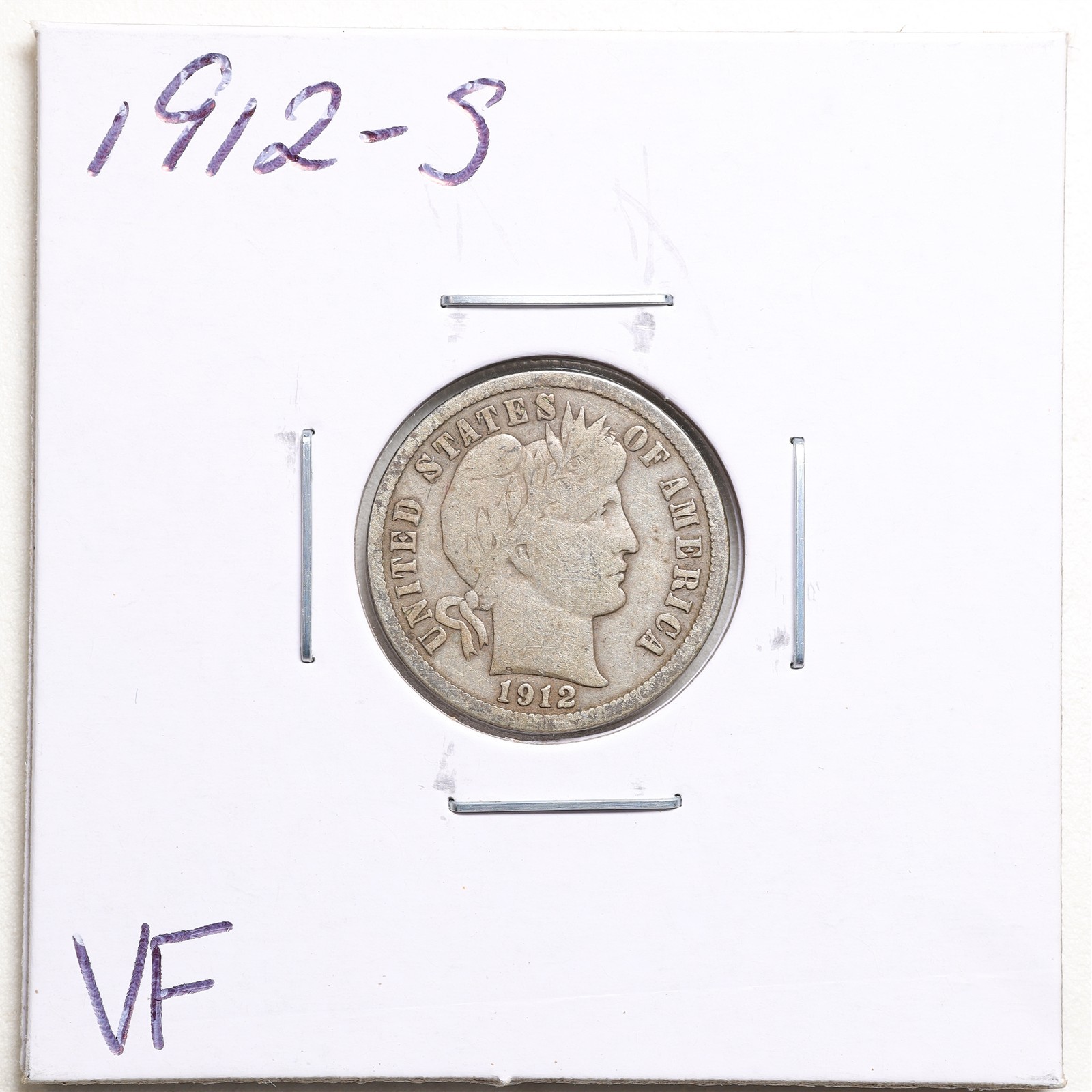 1912-S 10C Barber Liberty Dime in VF Condition #7840