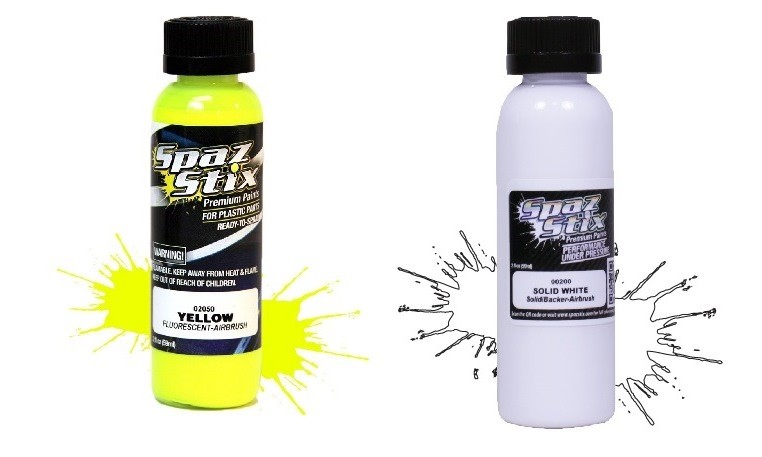 Spaz Stix Yellow Fluorescent White Backer Combo Airbrush Paint SZX00200 SZX02050