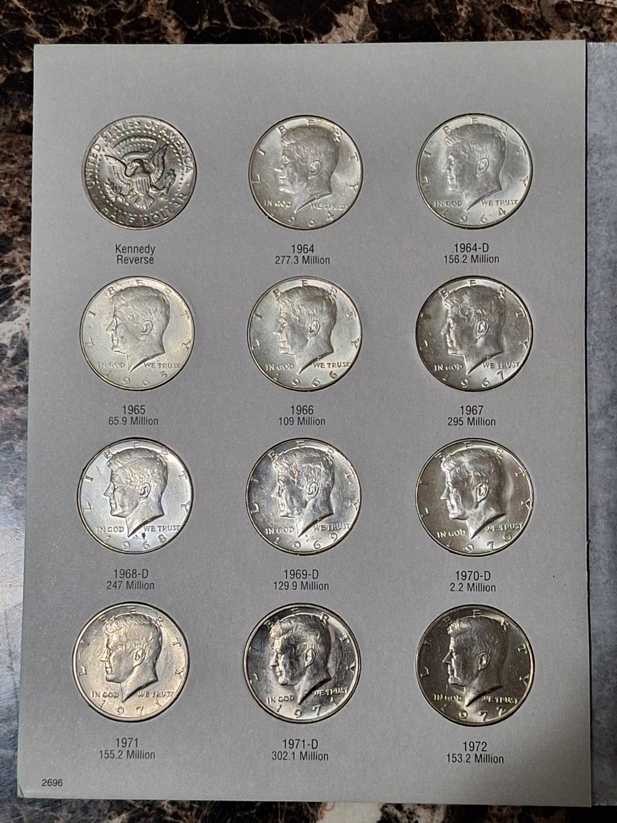 Kennedy Half Dollar 1964-1984 Complete Set! 36 Coins Album Folder