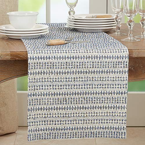 Kema Collection Woven Line Table Runner, 16" x 72" Blue