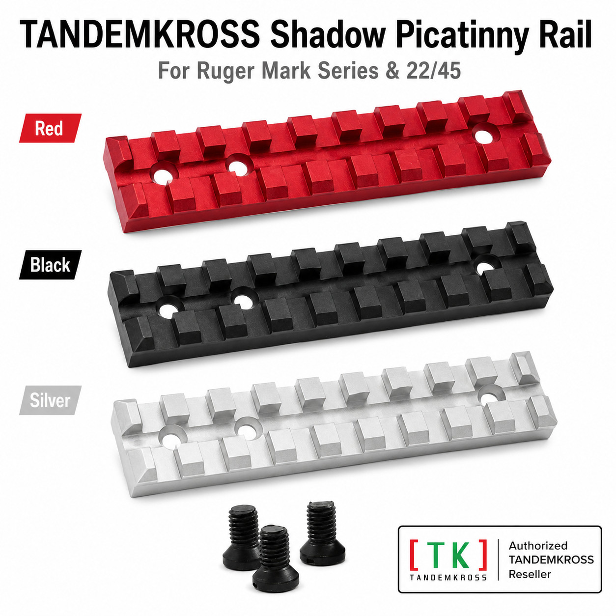 TANDEMKROSS Shadow Picatinny Rail for Ruger Mark Series 22/45 Black Silver Red