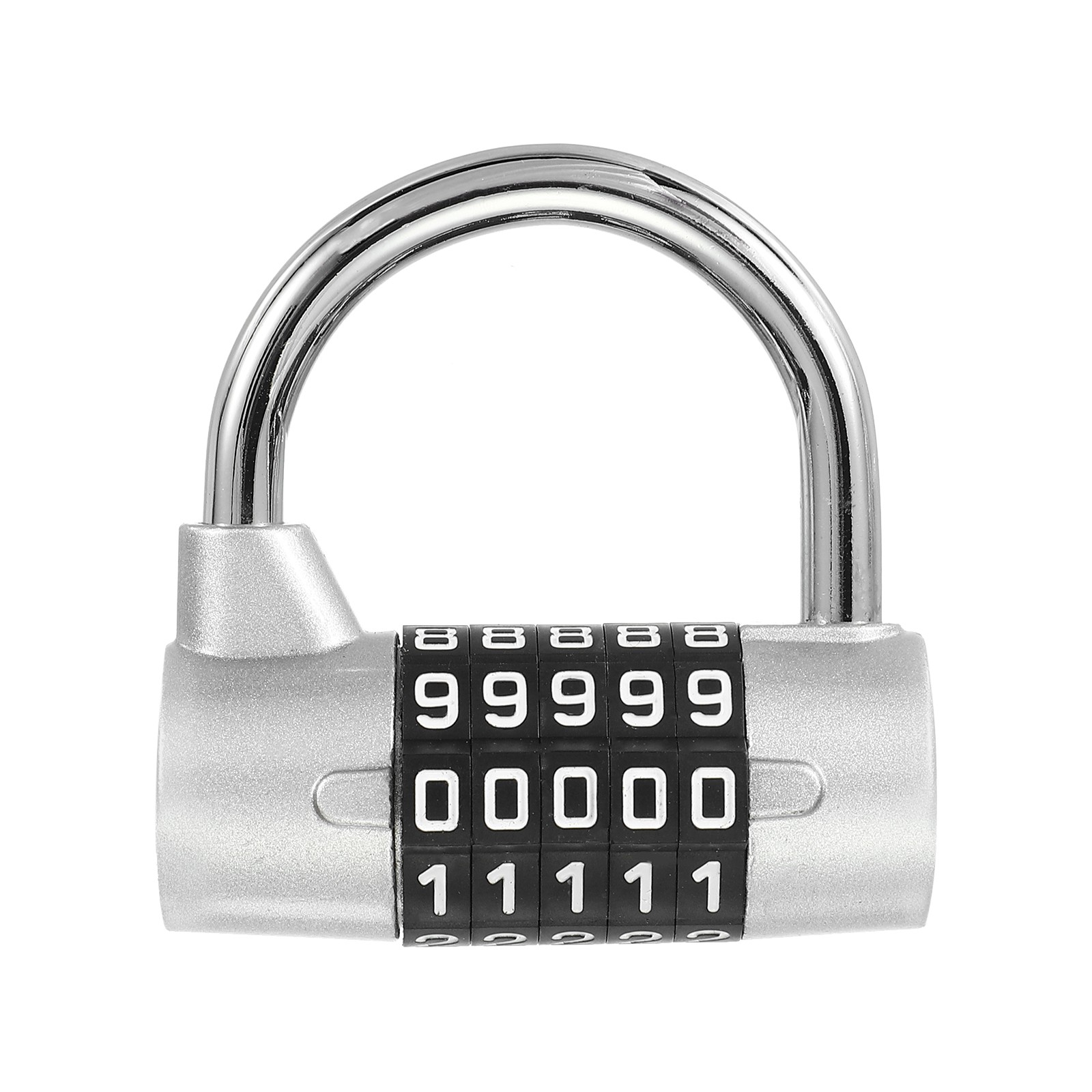 Combination Padlock, 5 Digit Gym Locker Lock Zinc Alloy Password Padlock, Silver