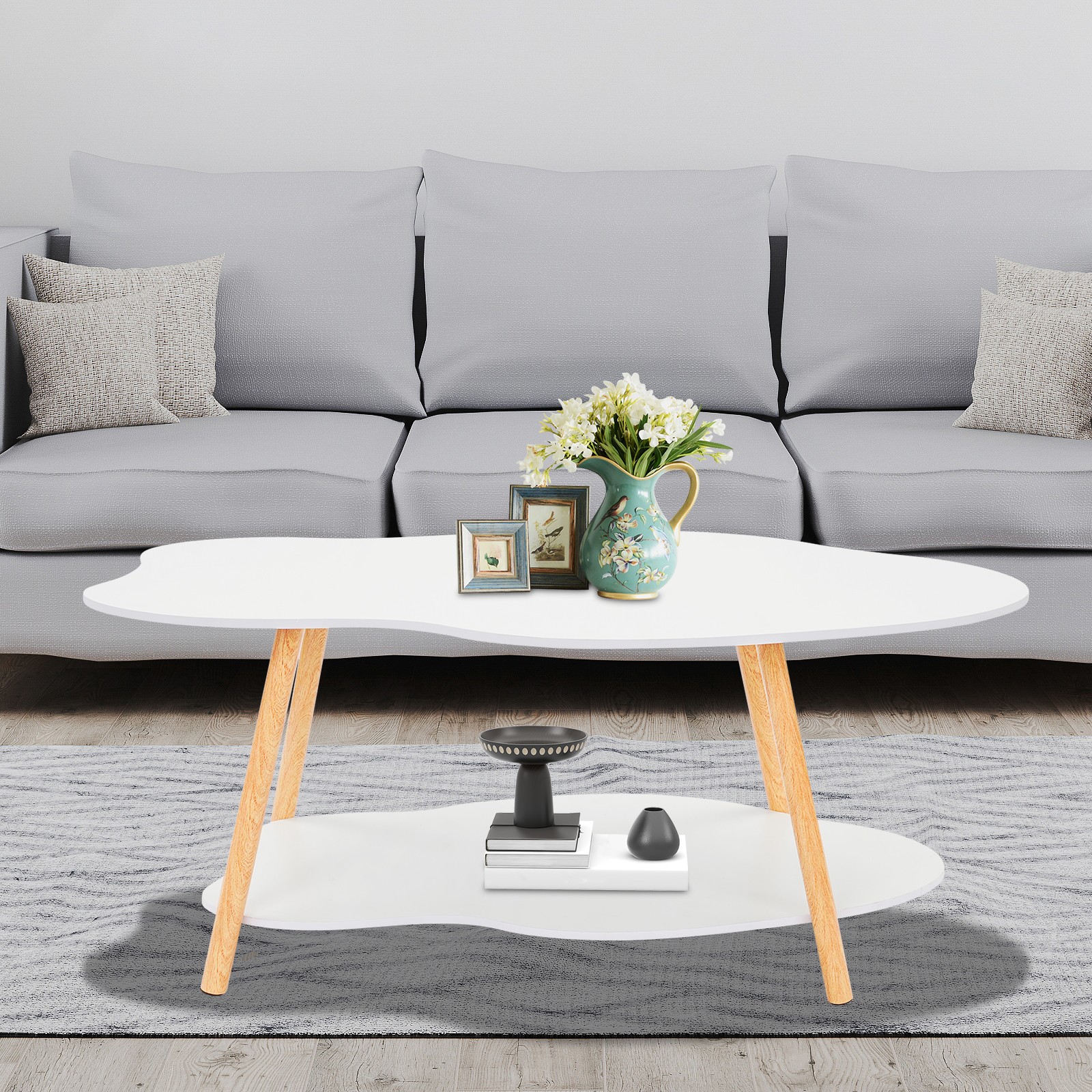 Cloud-shaped Coffee Table Double Layer Center Table for Living Room Modern