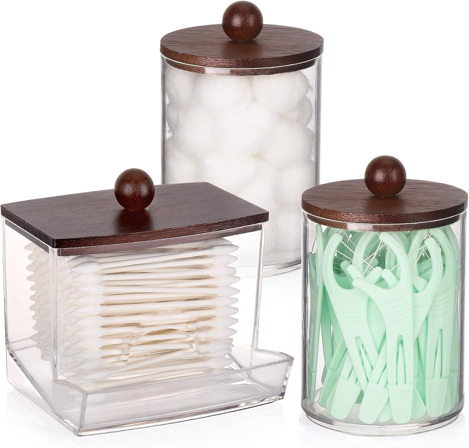 Qtips Holder Dispenser, 10 Cotton Ball/Swabs Storage Containers, Apothecary Jars