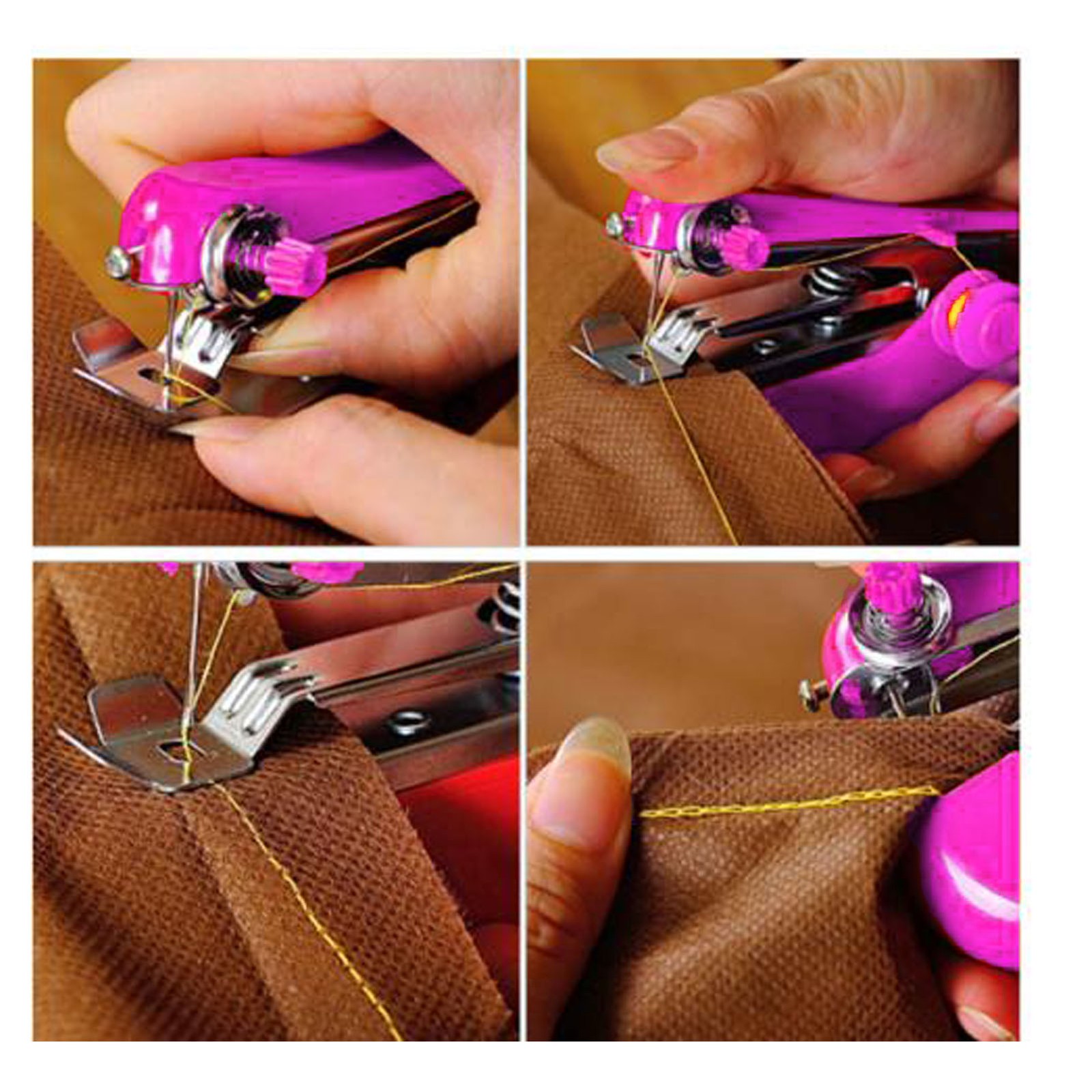 Pink Handheld Sewing Machine Portable Mini Manual Sewing Tool Hand Stitcher N