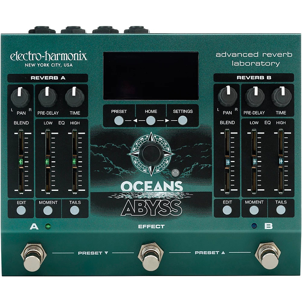 ElectroHarmonix Oceans Abyss Advanced Reverb Laboratory Effects Pedal Green