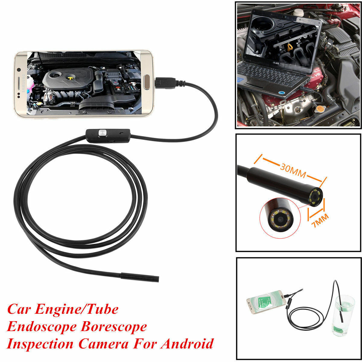 1M Snake Endoscope Borescope 7mm Inspection USB Camera Scope For Android / PC