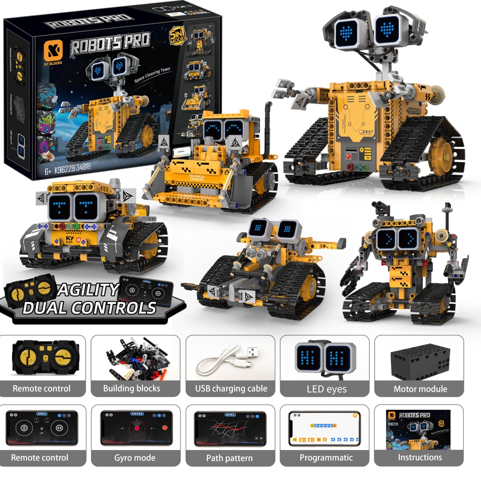 5-in-1 Robot Building Kit for Kids 6-12, STEM Coding Robot Toy with App & Remote