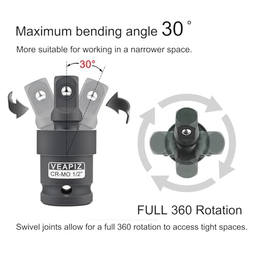 3Pcs Impact Universal Joint Socket Swivel Set， 1/4", 3/8", 1/2" Drive Socket
