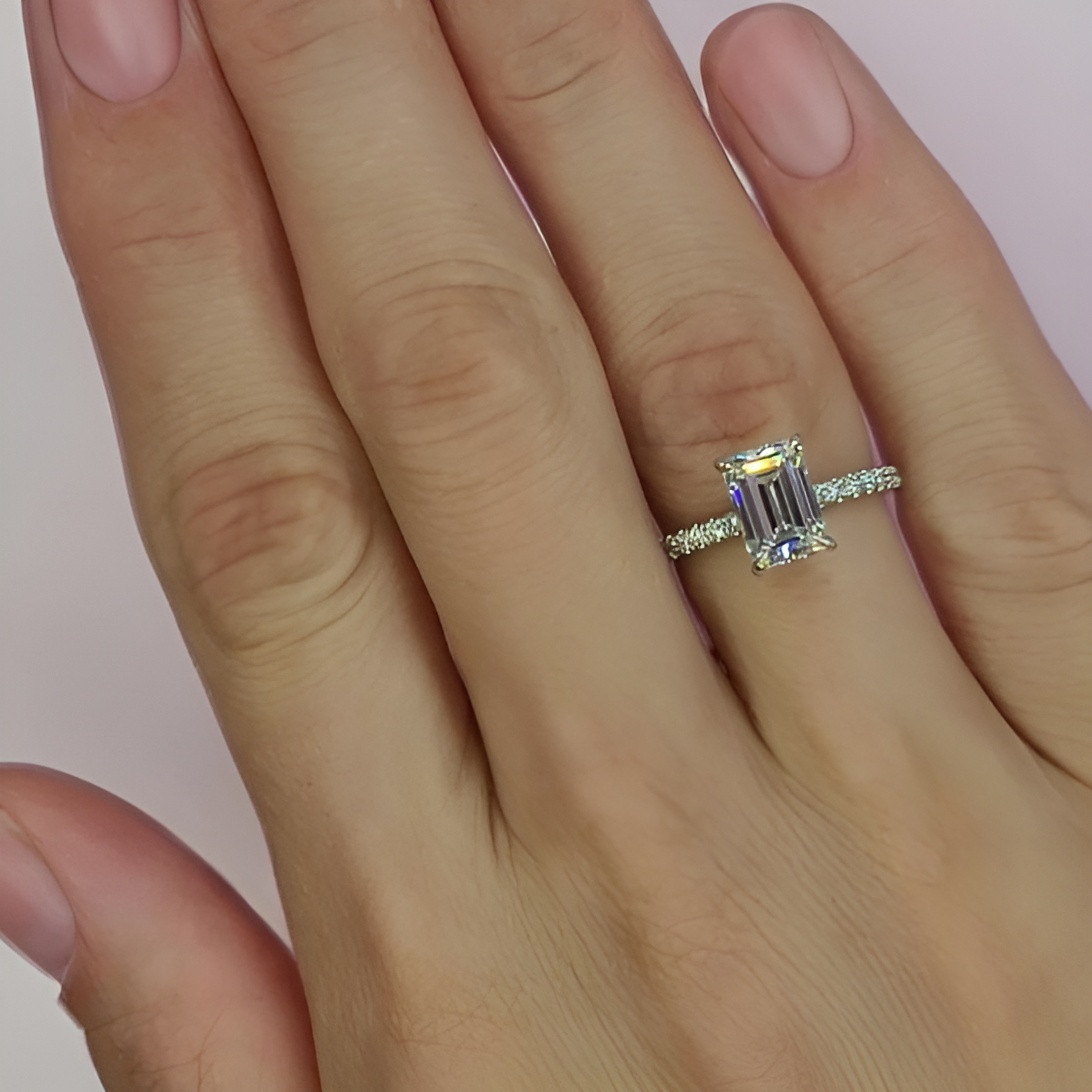 2 Ct Emerald Cut Lab Grown Diamond Ring IGI Certified 14k White Gold Wedding