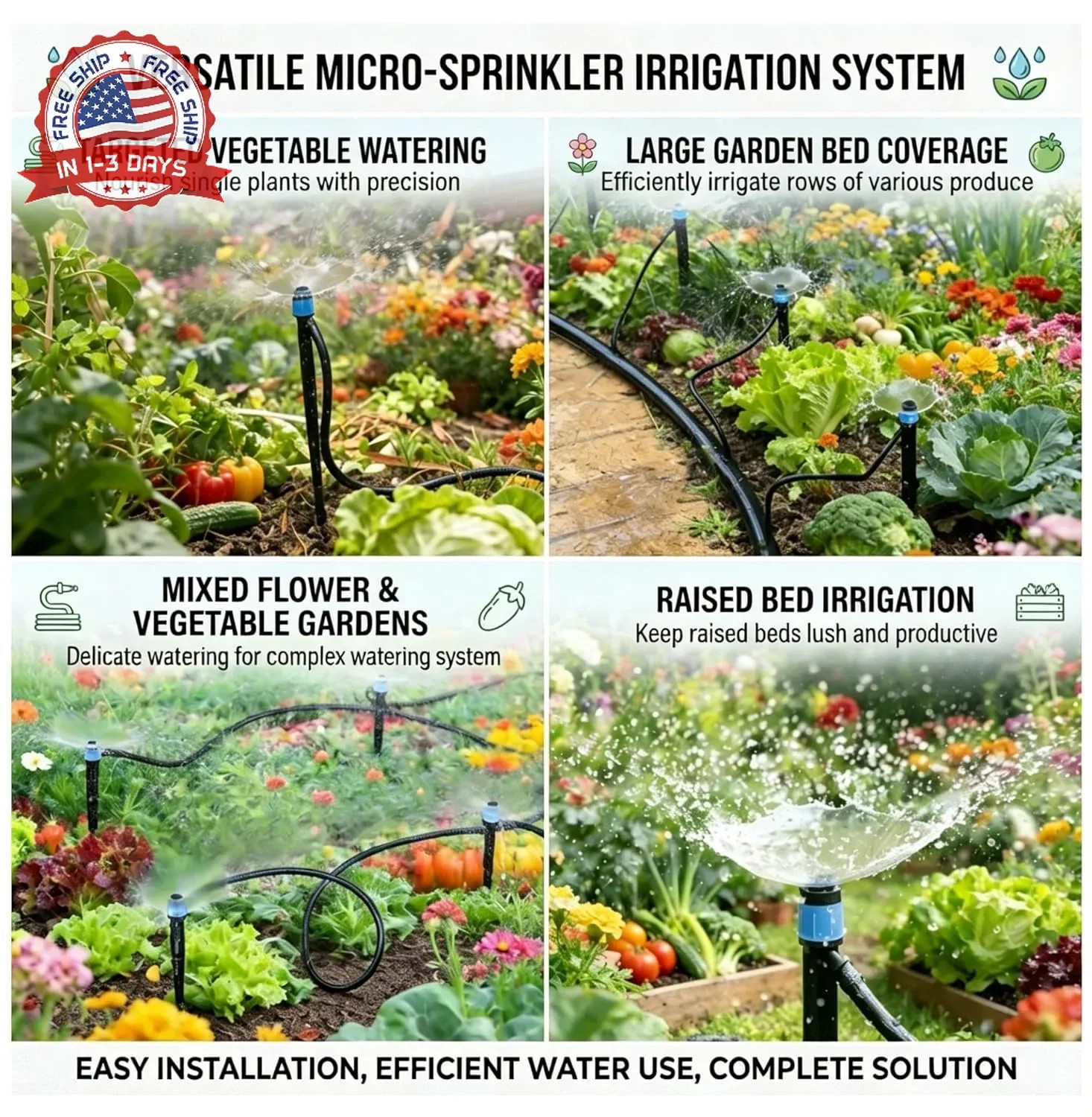 50 Pack Drip Irrigation Emitters Adjustable Irrigation Dripper 360 Degree Full C