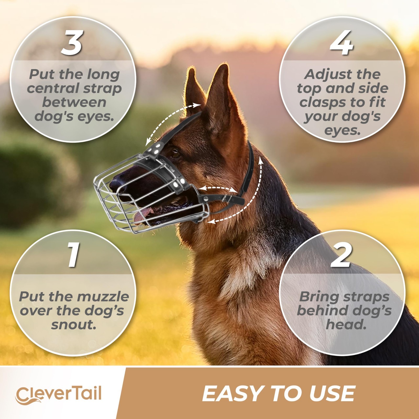 Large Dog Muzzle - Metal Basket Muzzle for German Shepherd, Husky, Malinois - St
